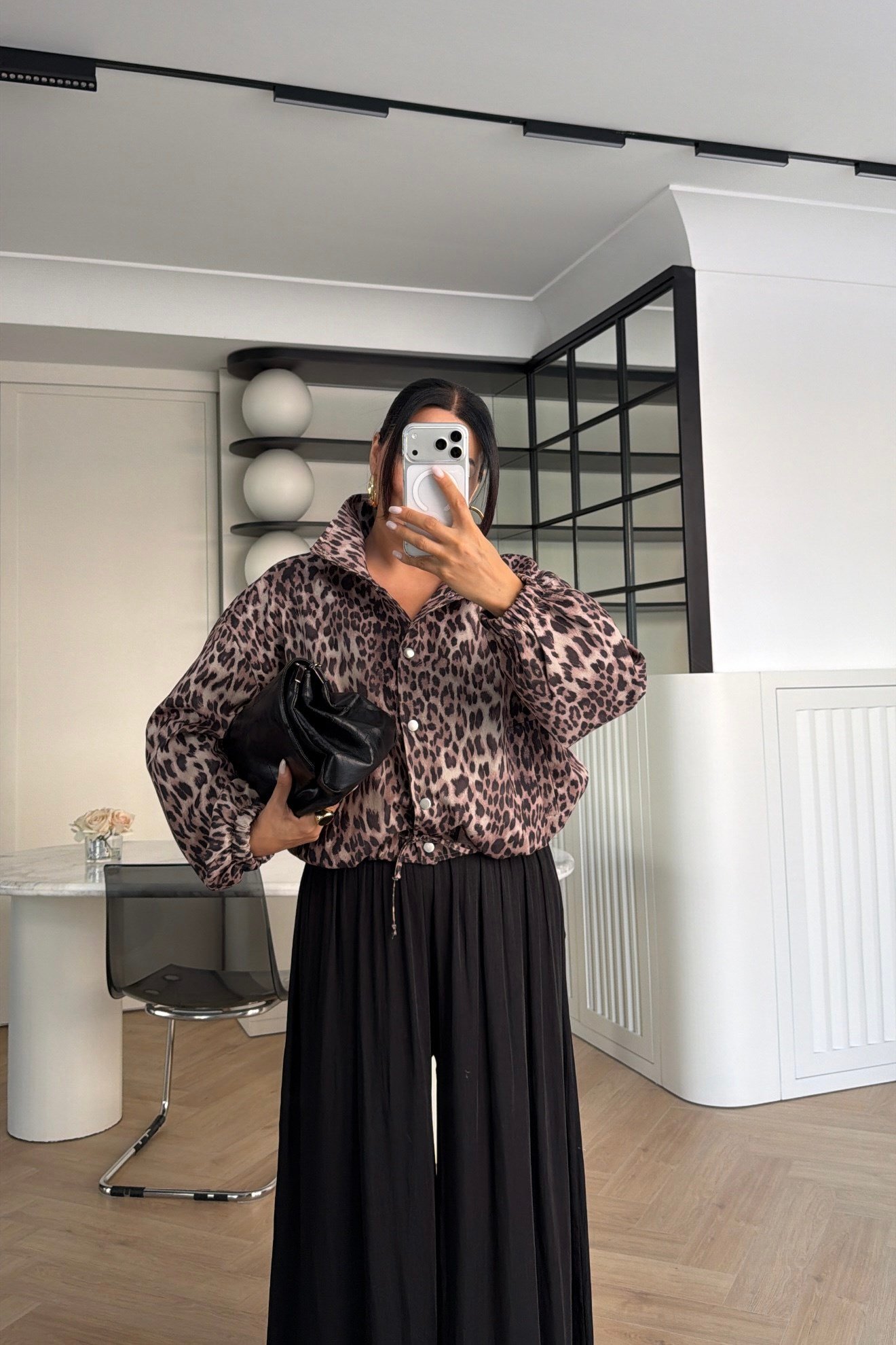 BALON KOL LEOPAR DESENLİ BOMBER CEKET 