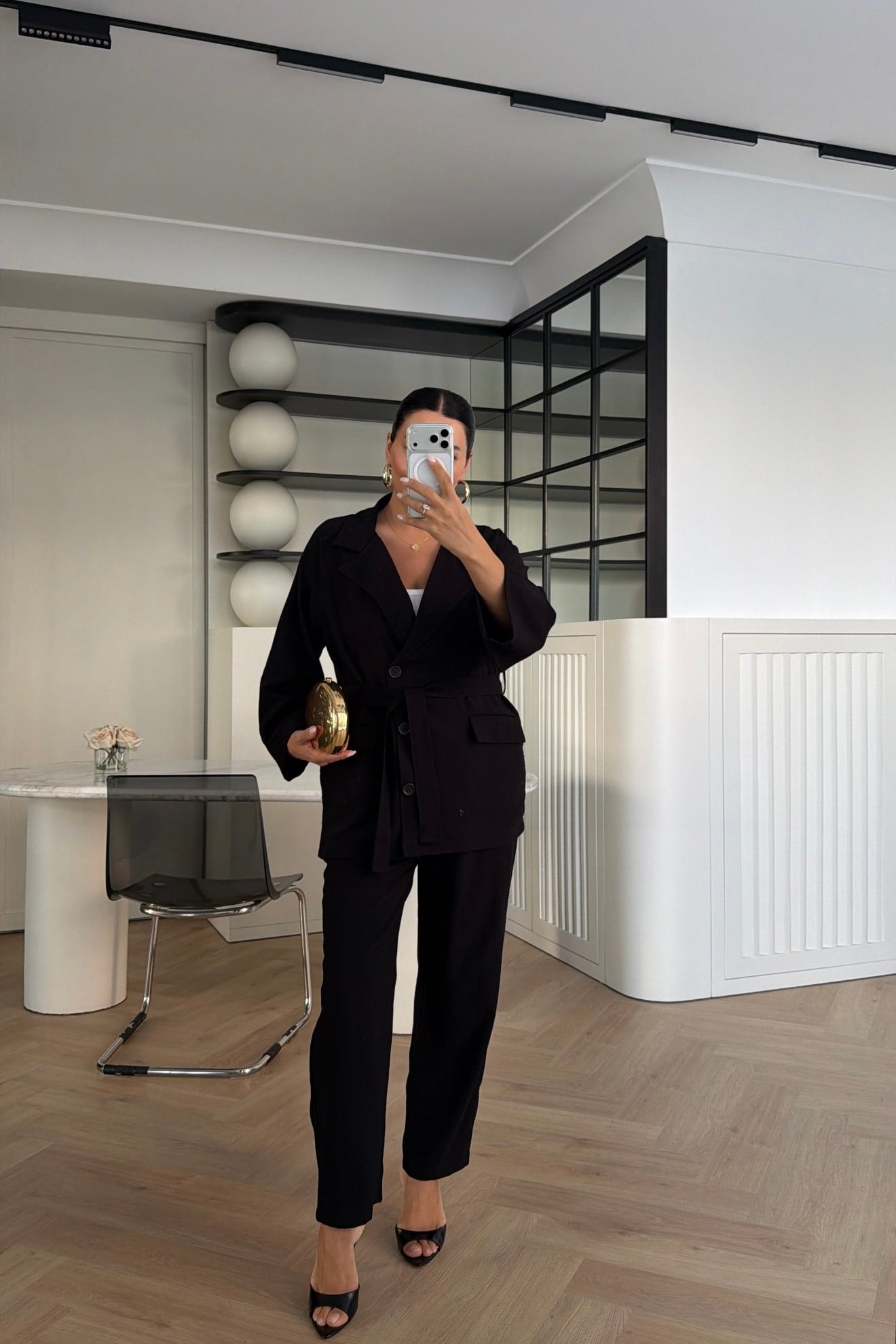 BELDEN BAĞLAMALI BLAZER PANTOLON TAKIM SİYAH 