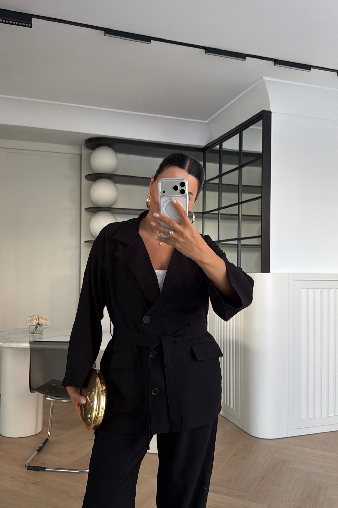 BELDEN BAĞLAMALI BLAZER PANTOLON TAKIM SİYAH 