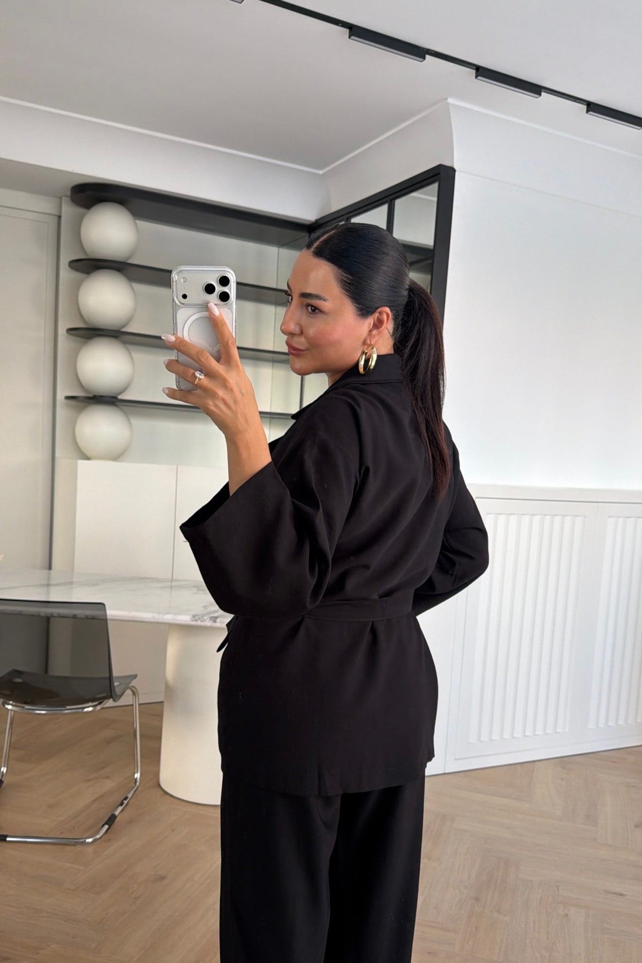 BELDEN BAĞLAMALI BLAZER PANTOLON TAKIM SİYAH 