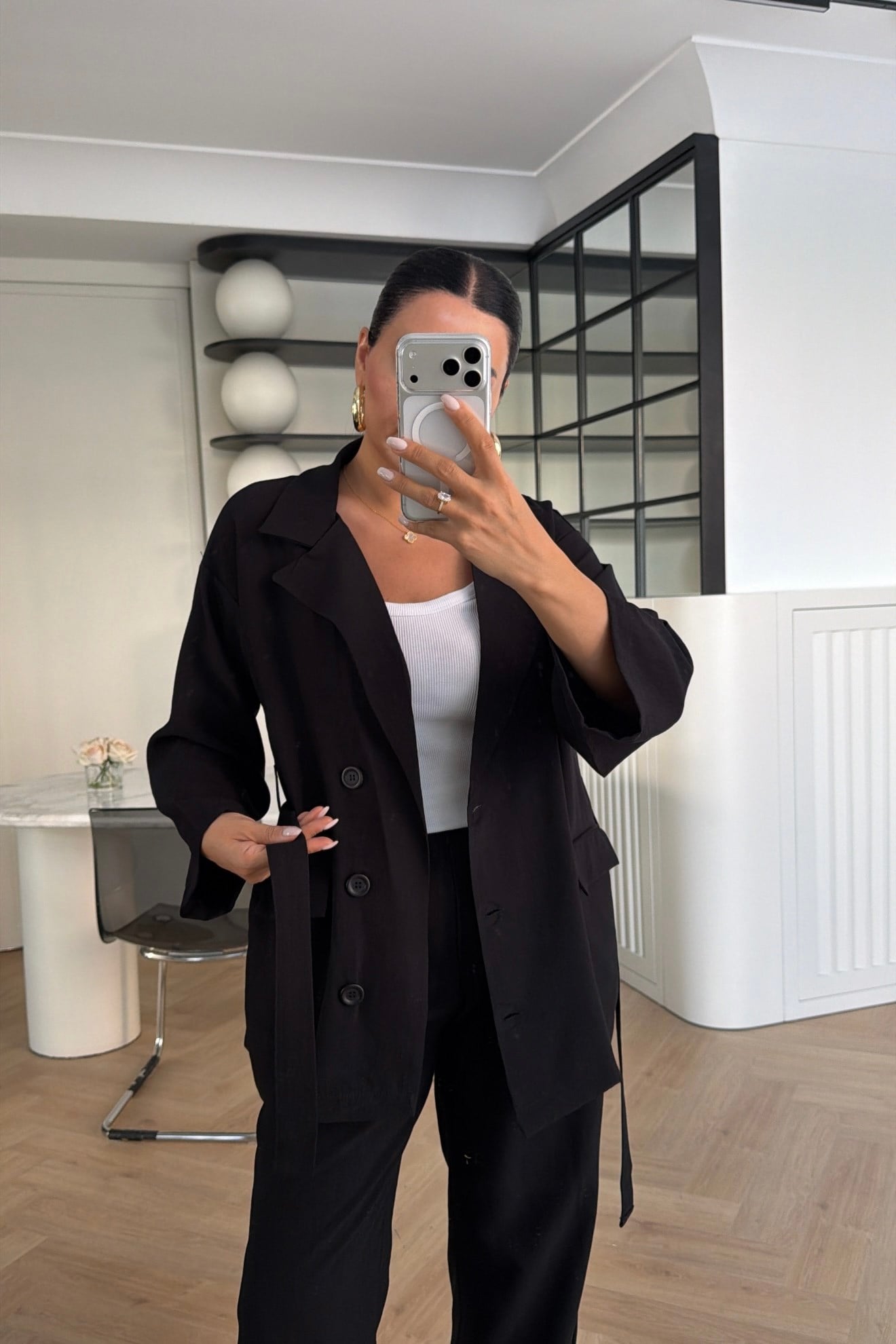 BELDEN BAĞLAMALI BLAZER PANTOLON TAKIM SİYAH 