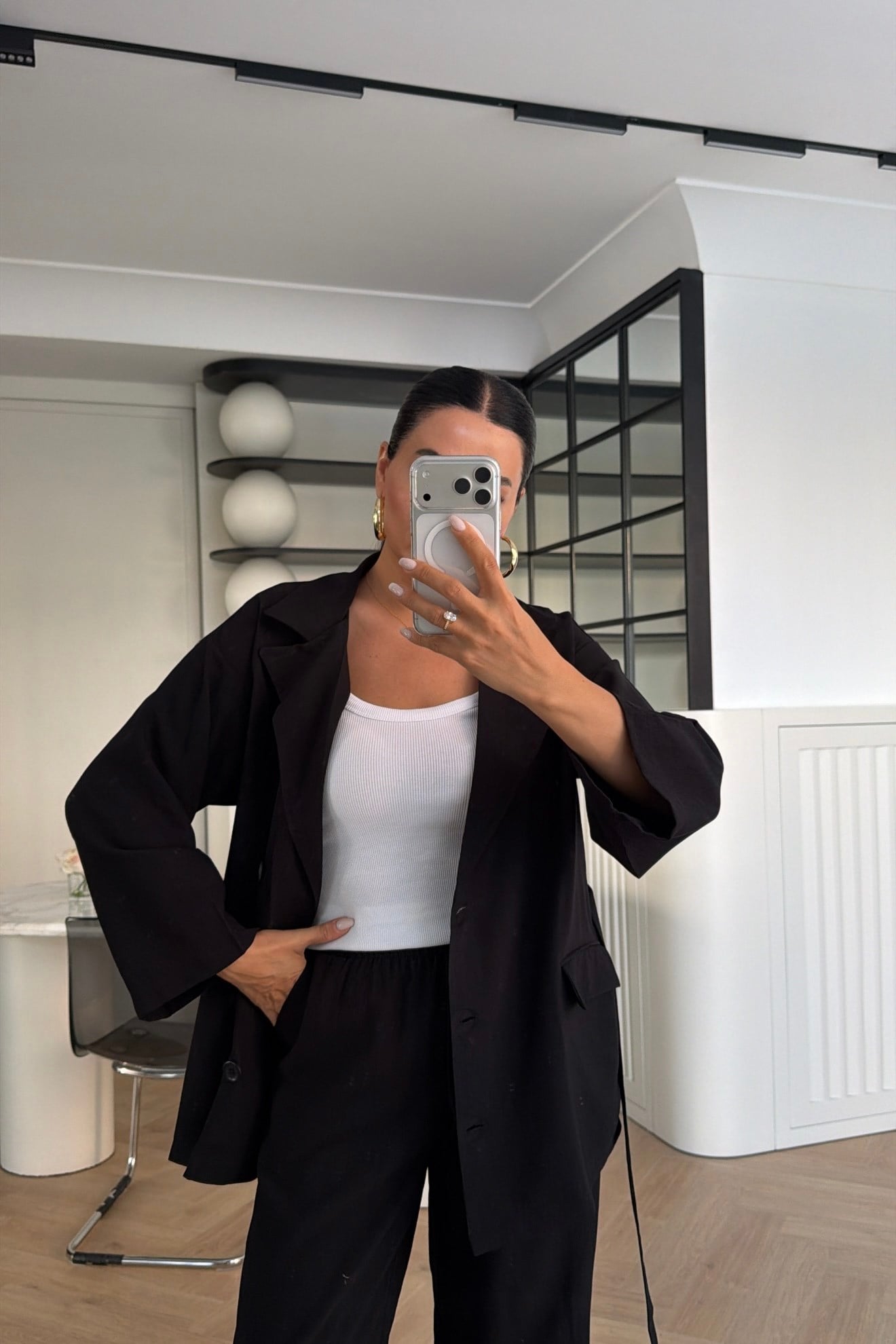 BELDEN BAĞLAMALI BLAZER PANTOLON TAKIM SİYAH 
