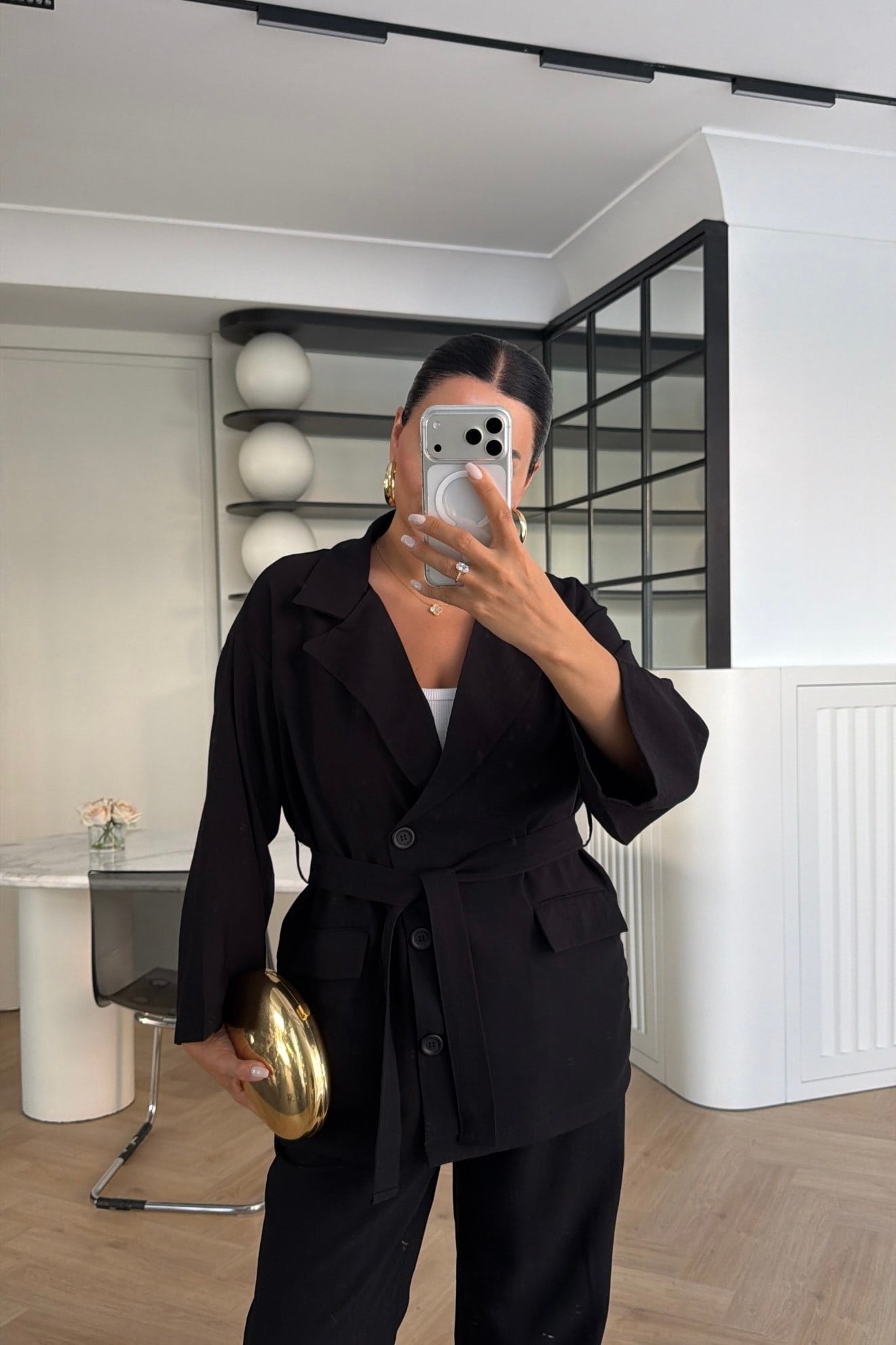 BELDEN BAĞLAMALI BLAZER PANTOLON TAKIM SİYAH 