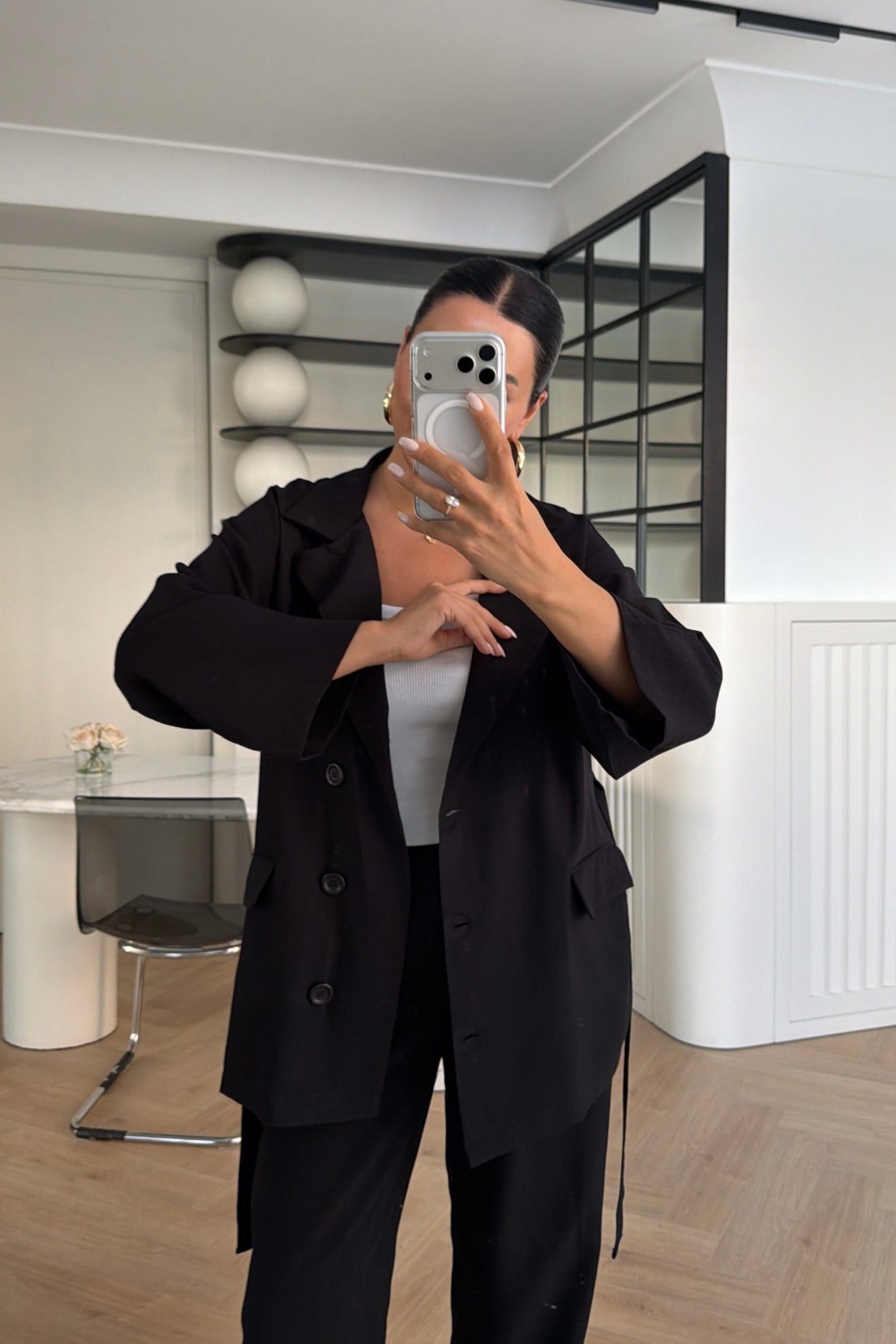 BELDEN BAĞLAMALI BLAZER PANTOLON TAKIM SİYAH 