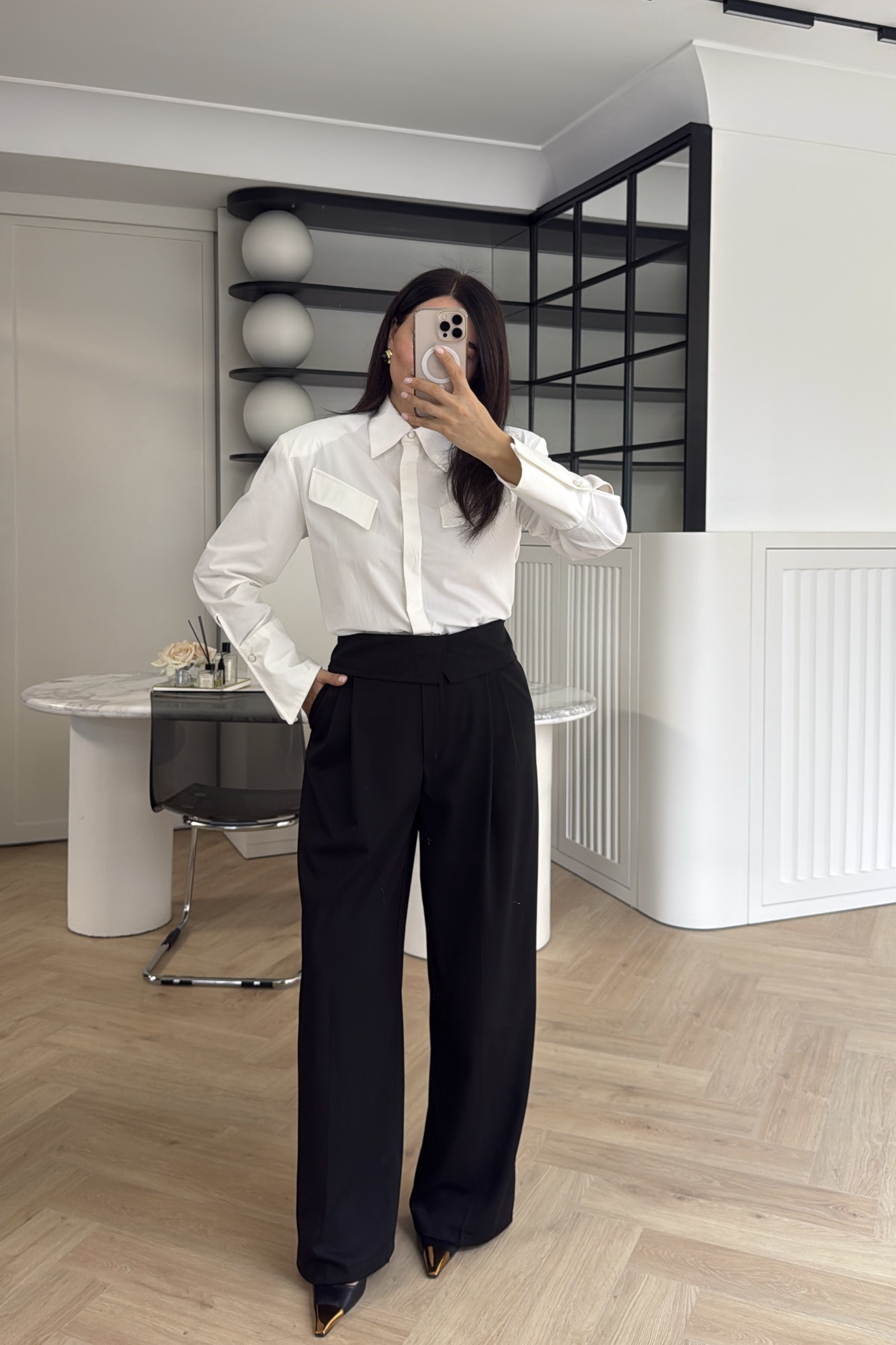 BELİ KATLAMALI PALAZZO PANTOLON SİYAH 