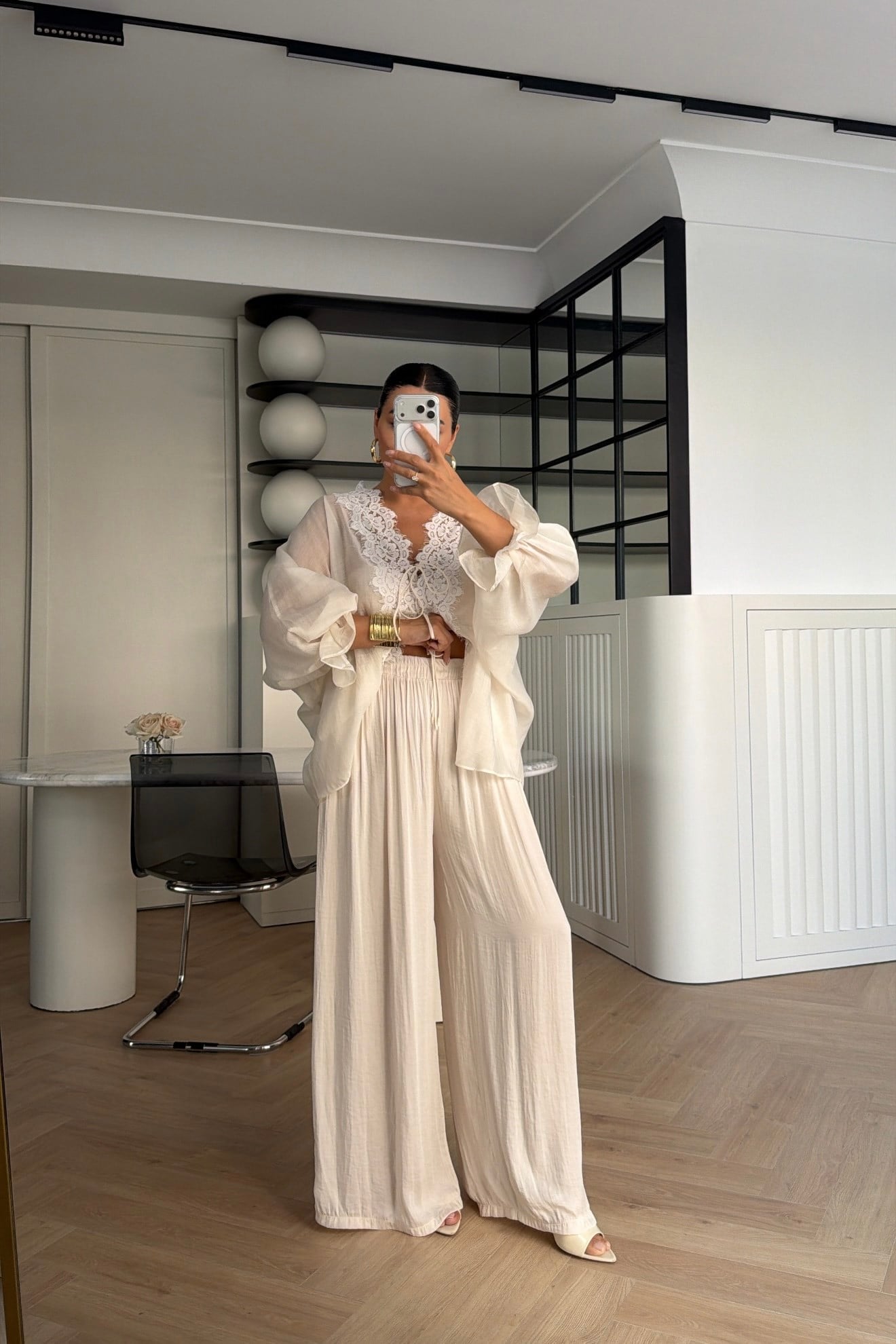 BELİ LASTİKLİ BOL PAÇA PANTOLON EKRU 