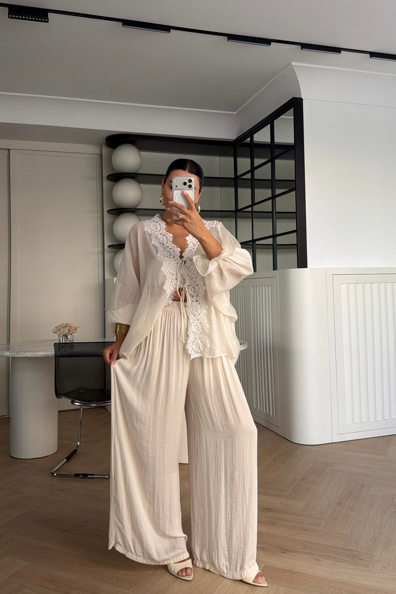 BELİ LASTİKLİ BOL PAÇA PANTOLON EKRU 