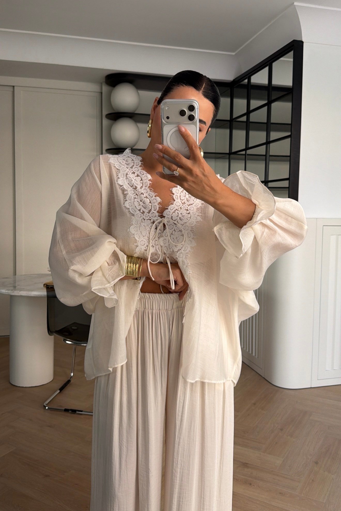 BELİ LASTİKLİ BOL PAÇA PANTOLON EKRU 