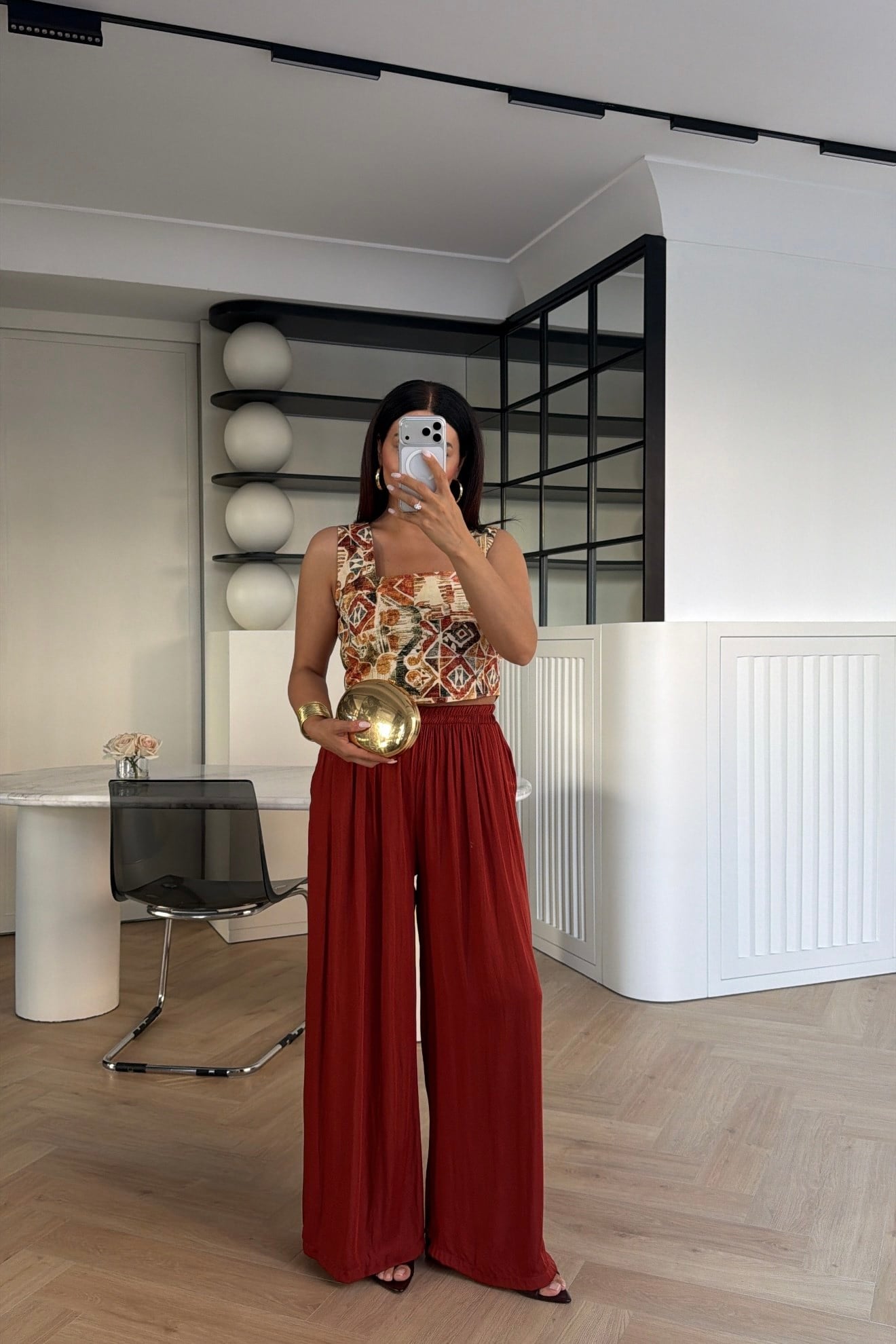 BELİ LASTİKLİ BOL PAÇA PANTOLON KİREMİT