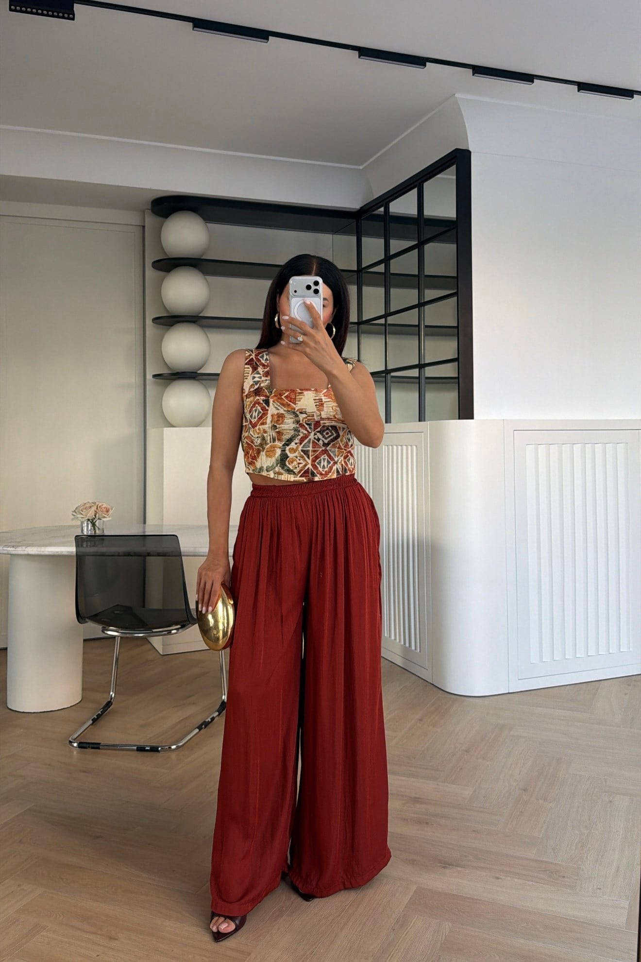 BELİ LASTİKLİ BOL PAÇA PANTOLON KİREMİT