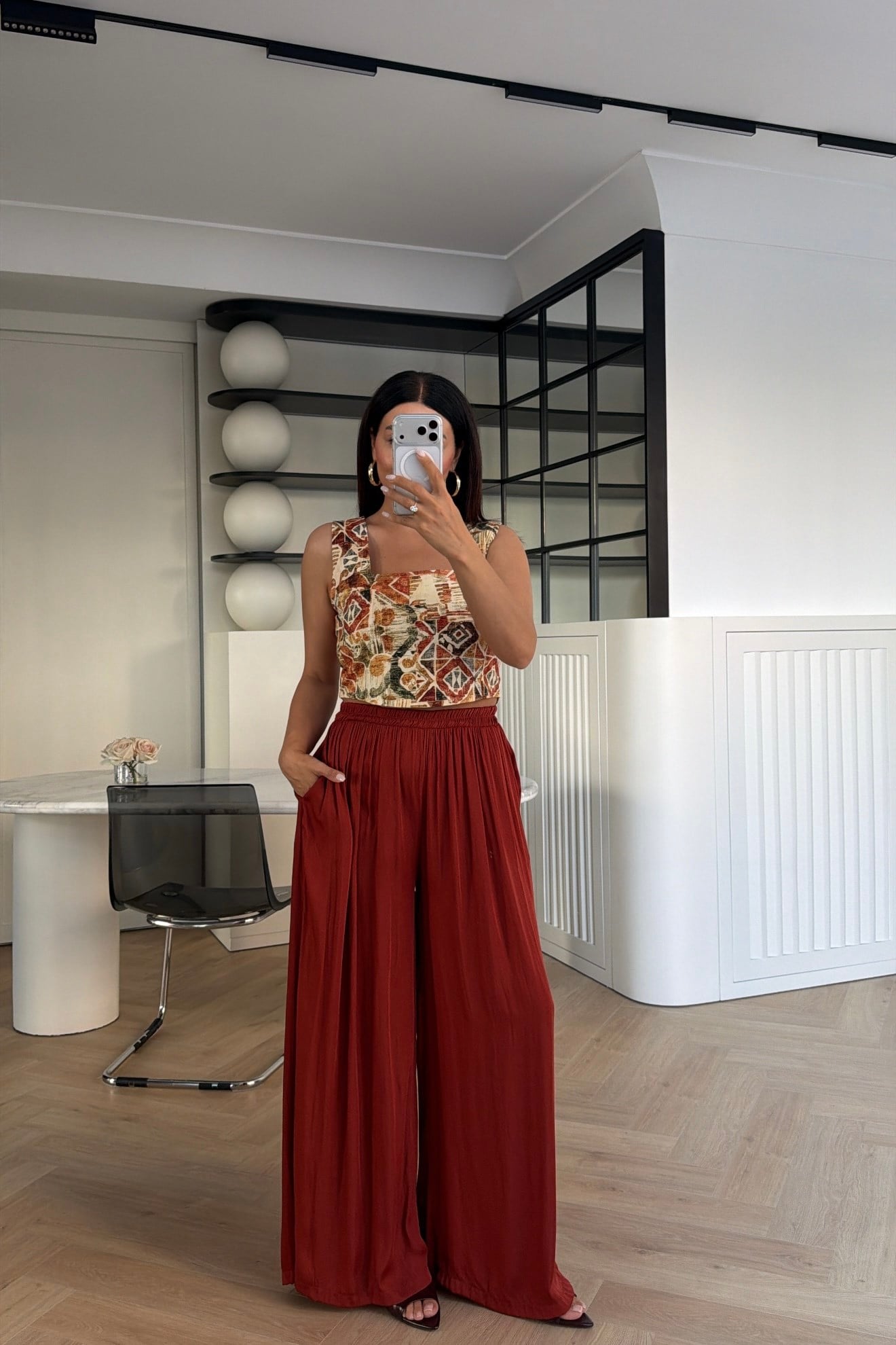 BELİ LASTİKLİ BOL PAÇA PANTOLON KİREMİT