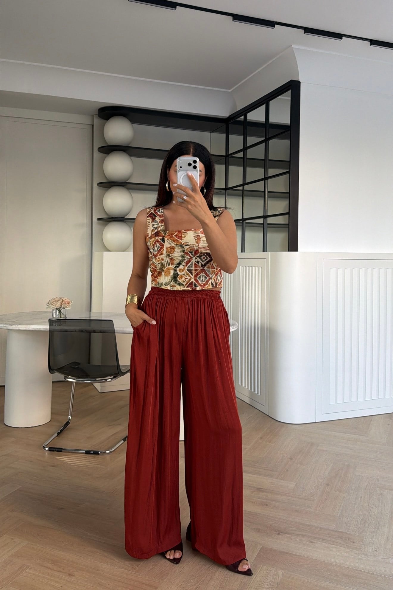 BELİ LASTİKLİ BOL PAÇA PANTOLON KİREMİT