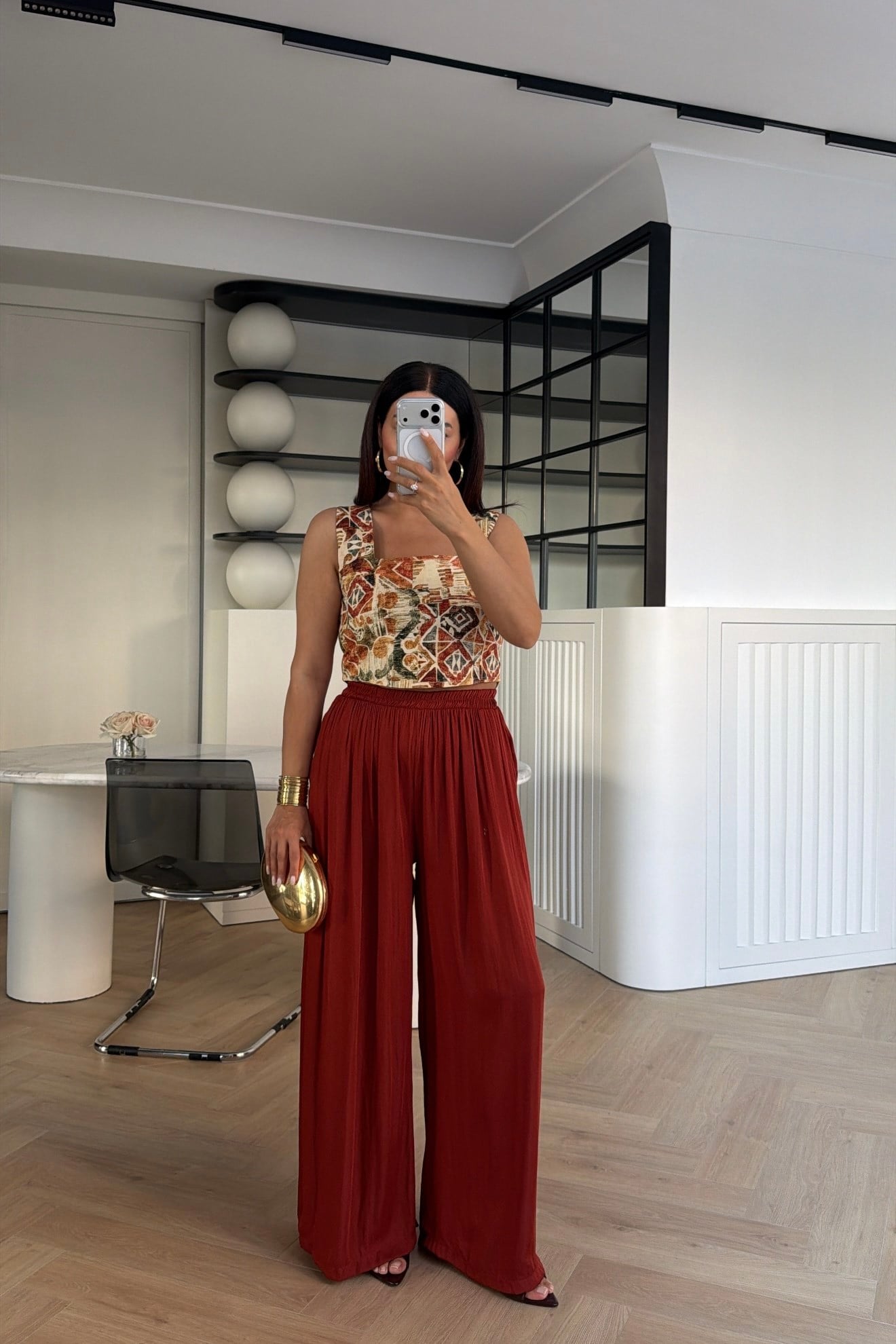 BELİ LASTİKLİ BOL PAÇA PANTOLON KİREMİT