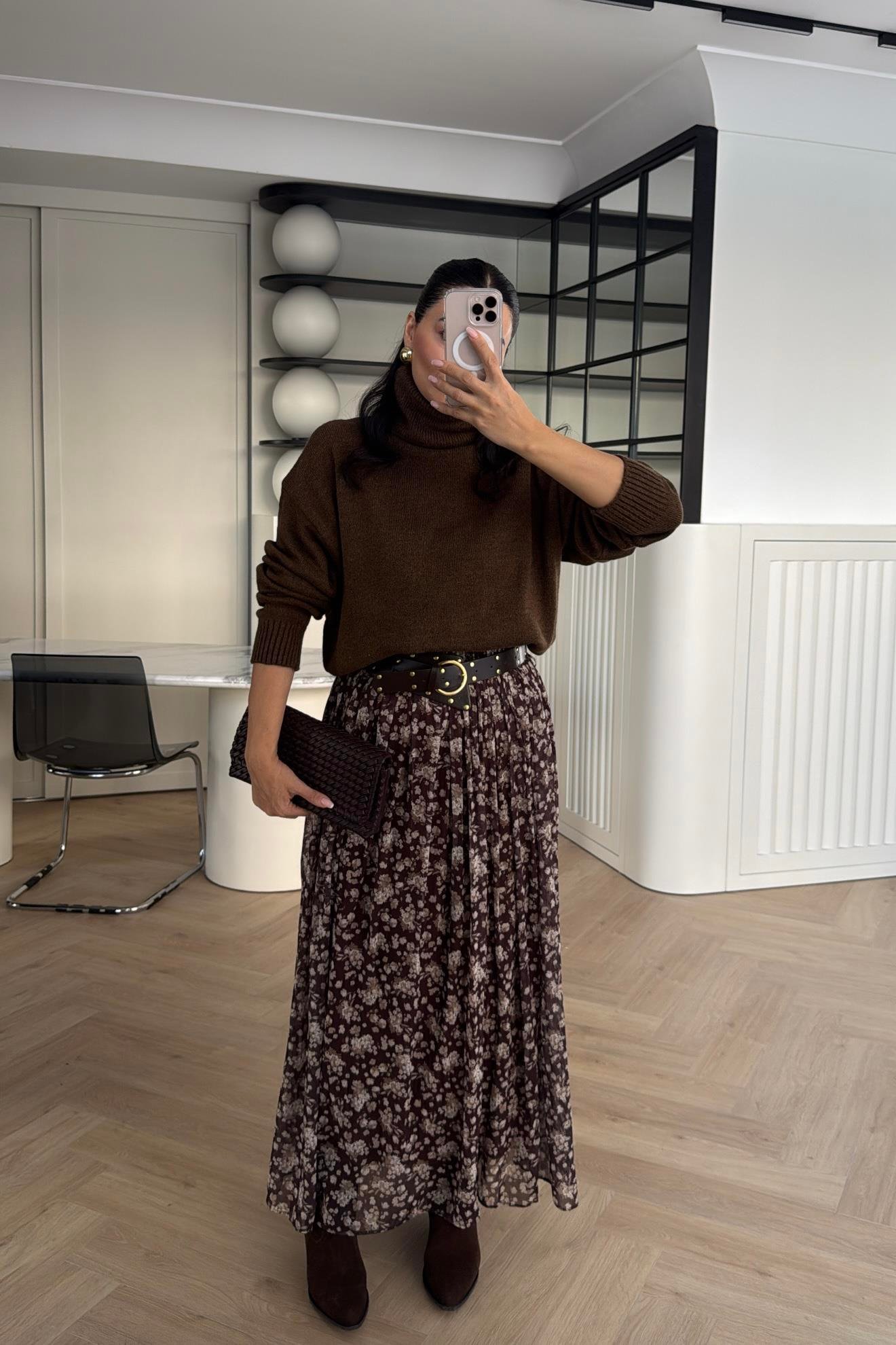 BELİ LASTİKLİ KEMERLİ ASTARLI ŞİFON ETEK 