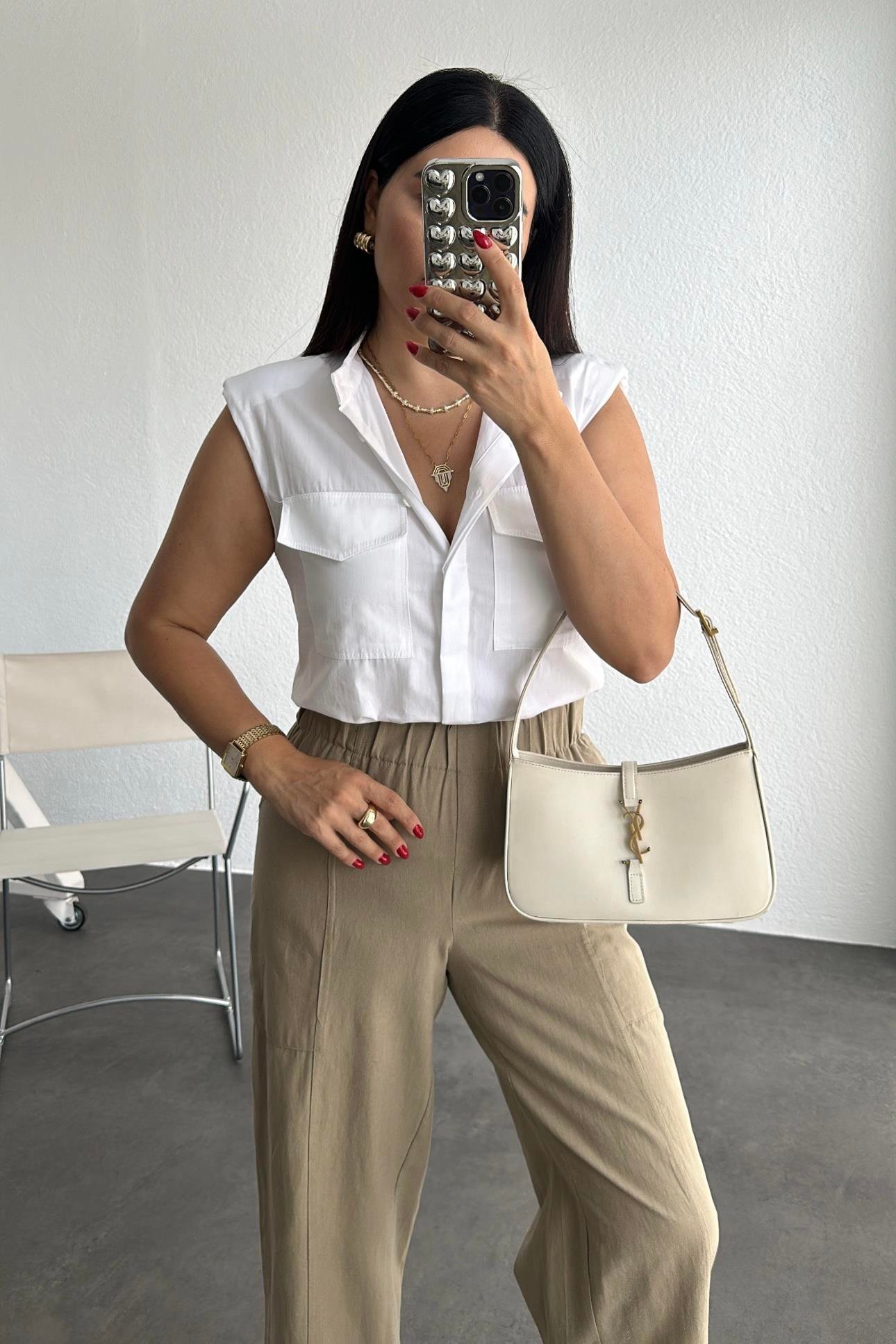 Beli Lastikli Keten Pantolon Vizon