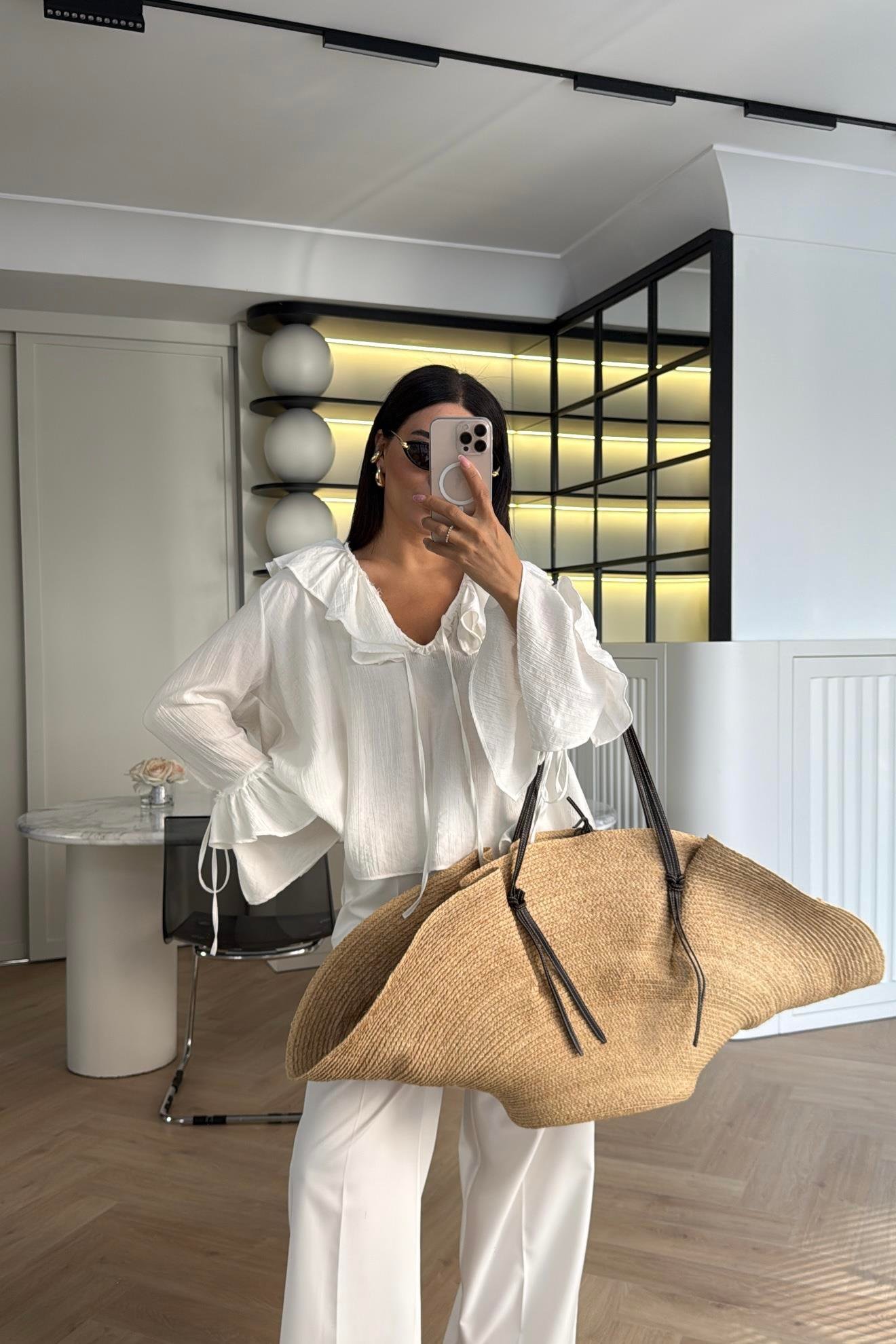 BEYAZ FIRFIRLI SALAŞ GÖMLEK