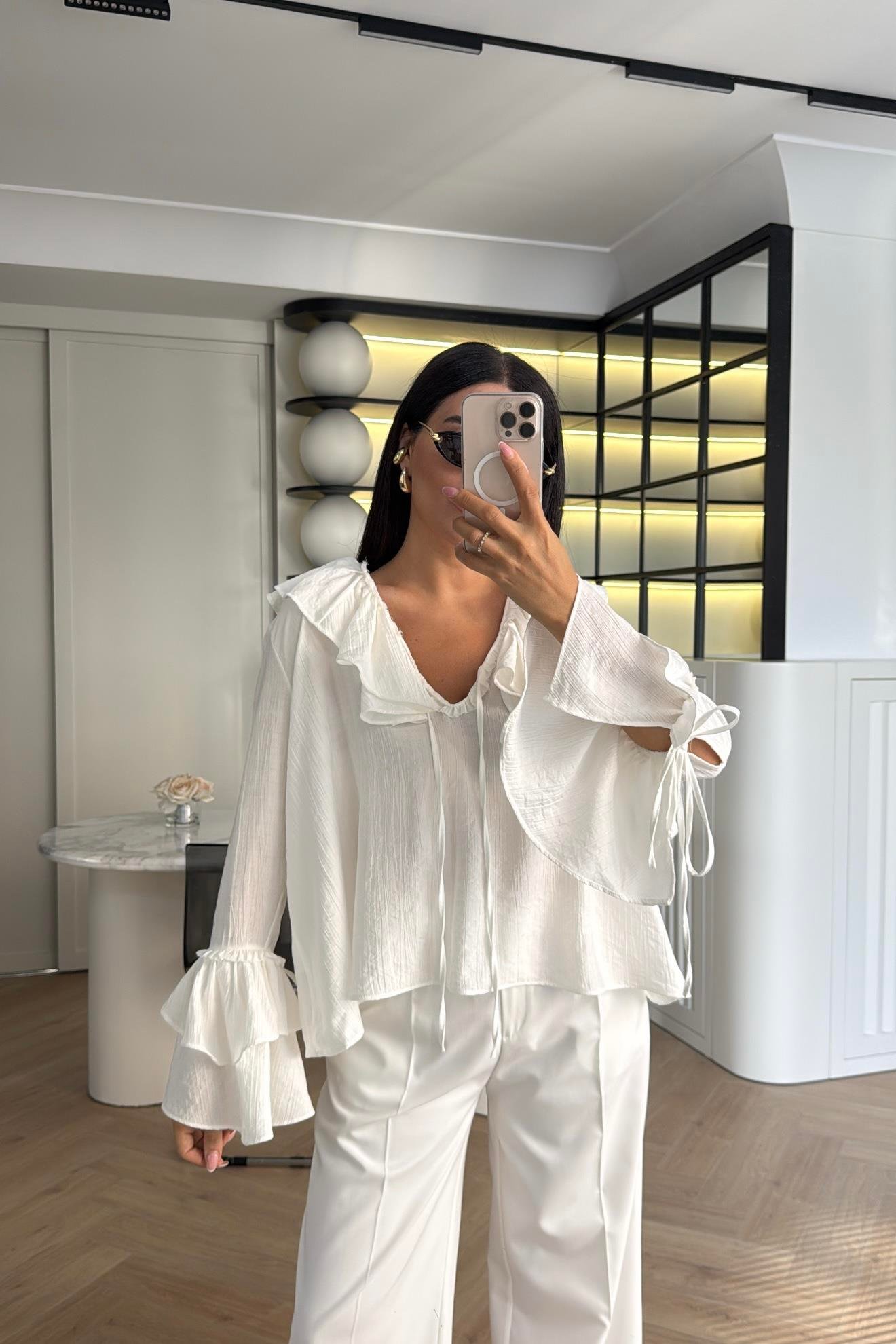 BEYAZ FIRFIRLI SALAŞ GÖMLEK