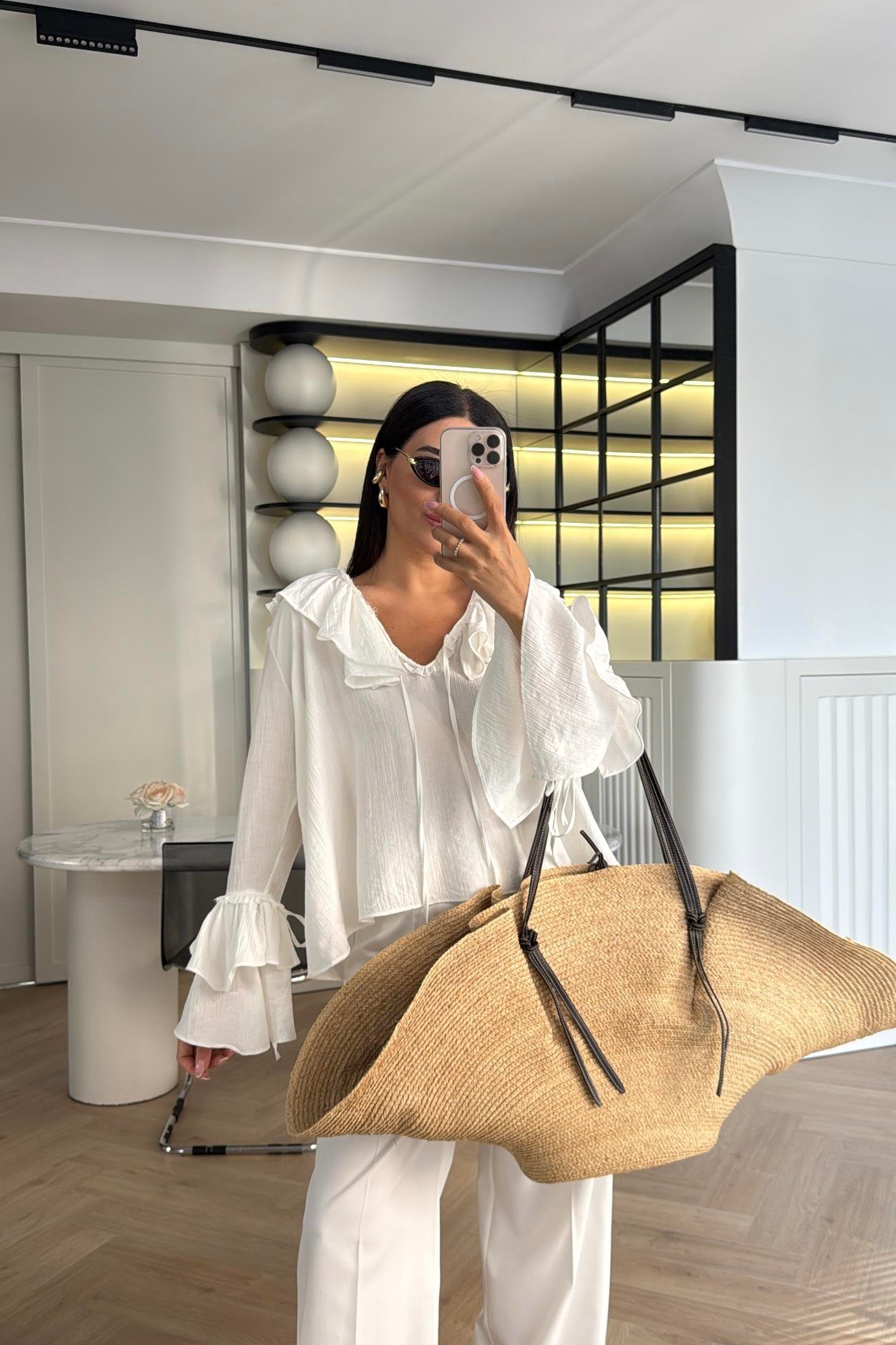 BEYAZ FIRFIRLI SALAŞ GÖMLEK