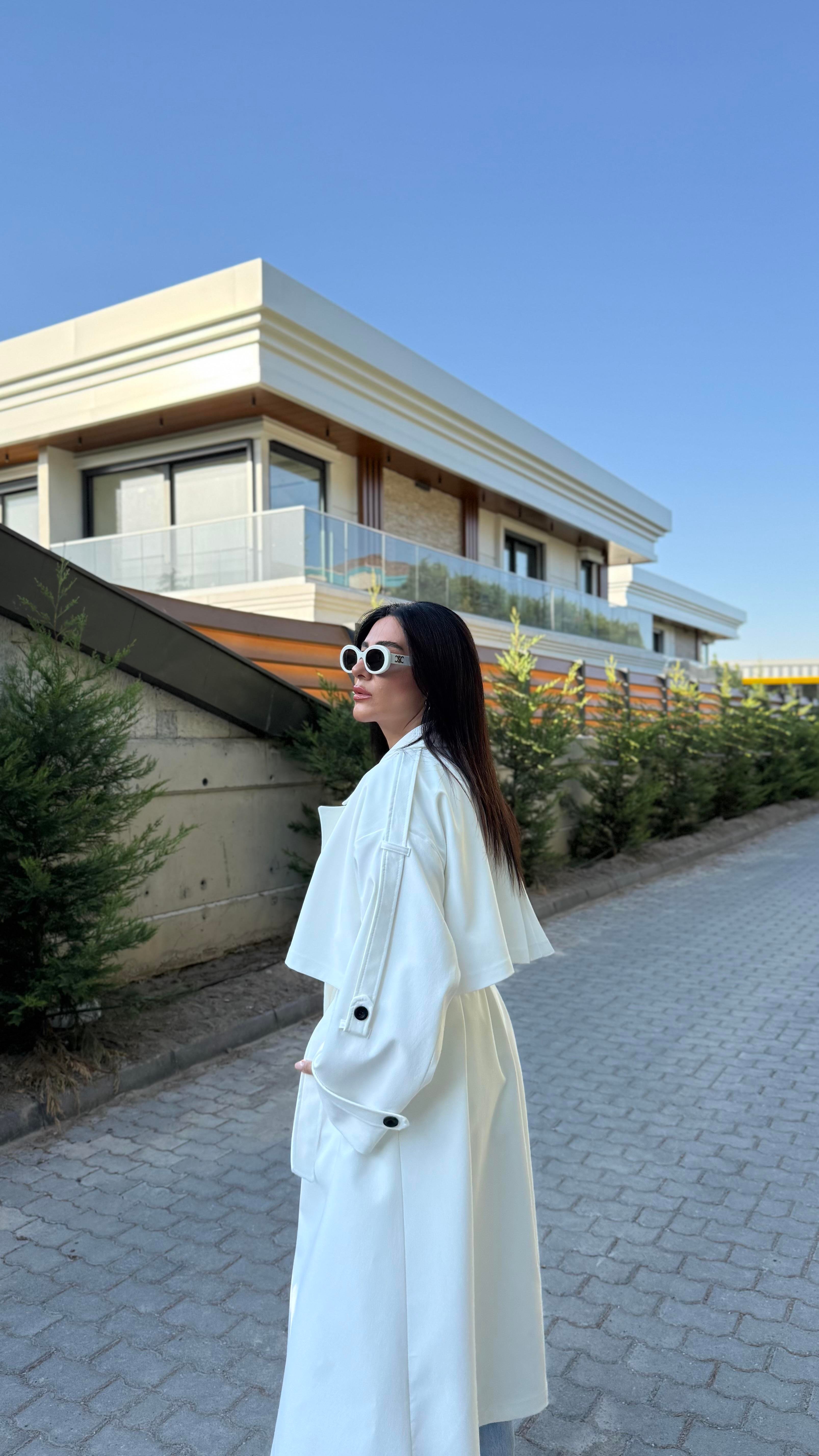 BEYAZ TASARIM ASTARLI PREMIUM TRENÇKOT