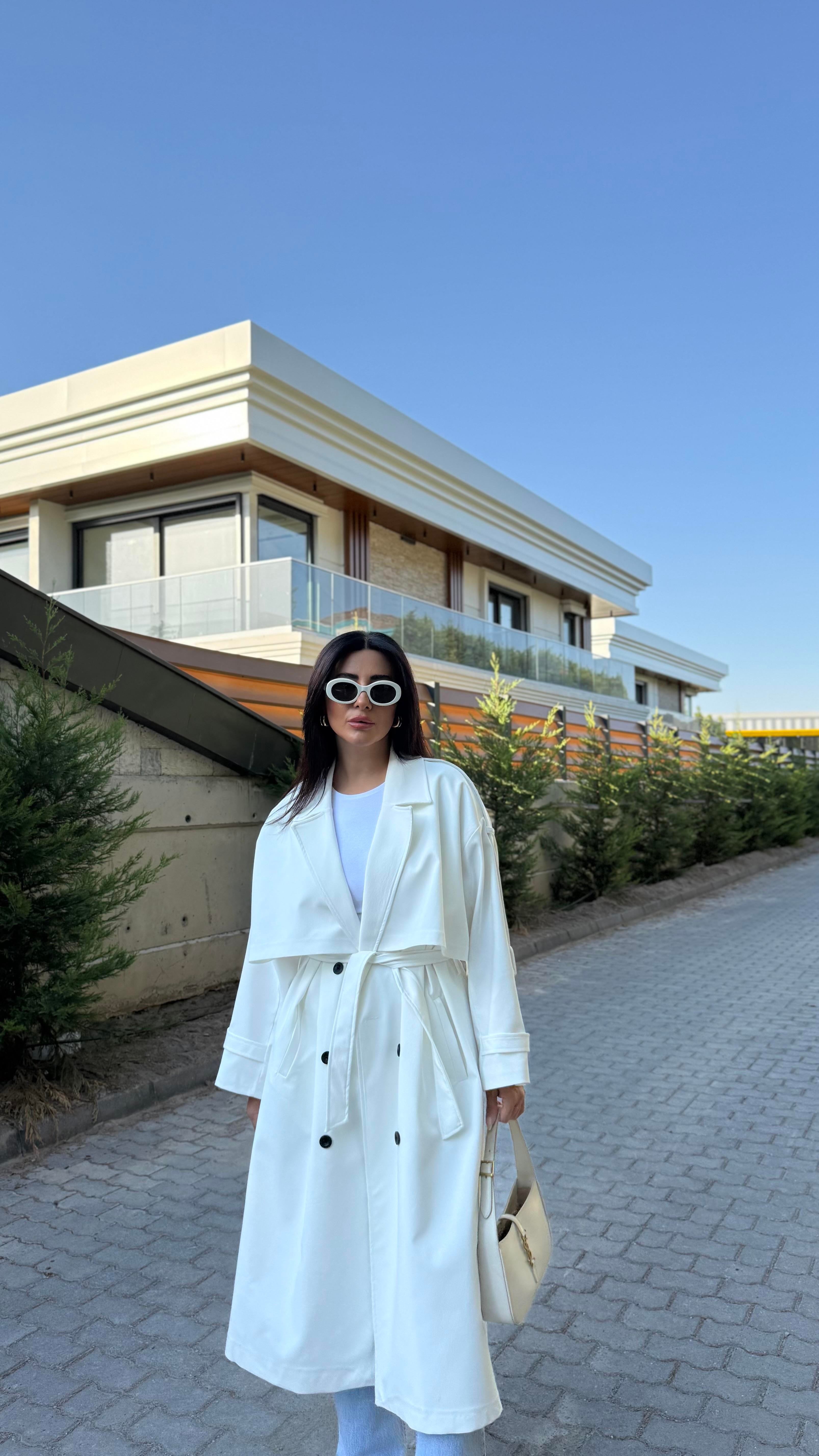 BEYAZ TASARIM ASTARLI PREMIUM TRENÇKOT