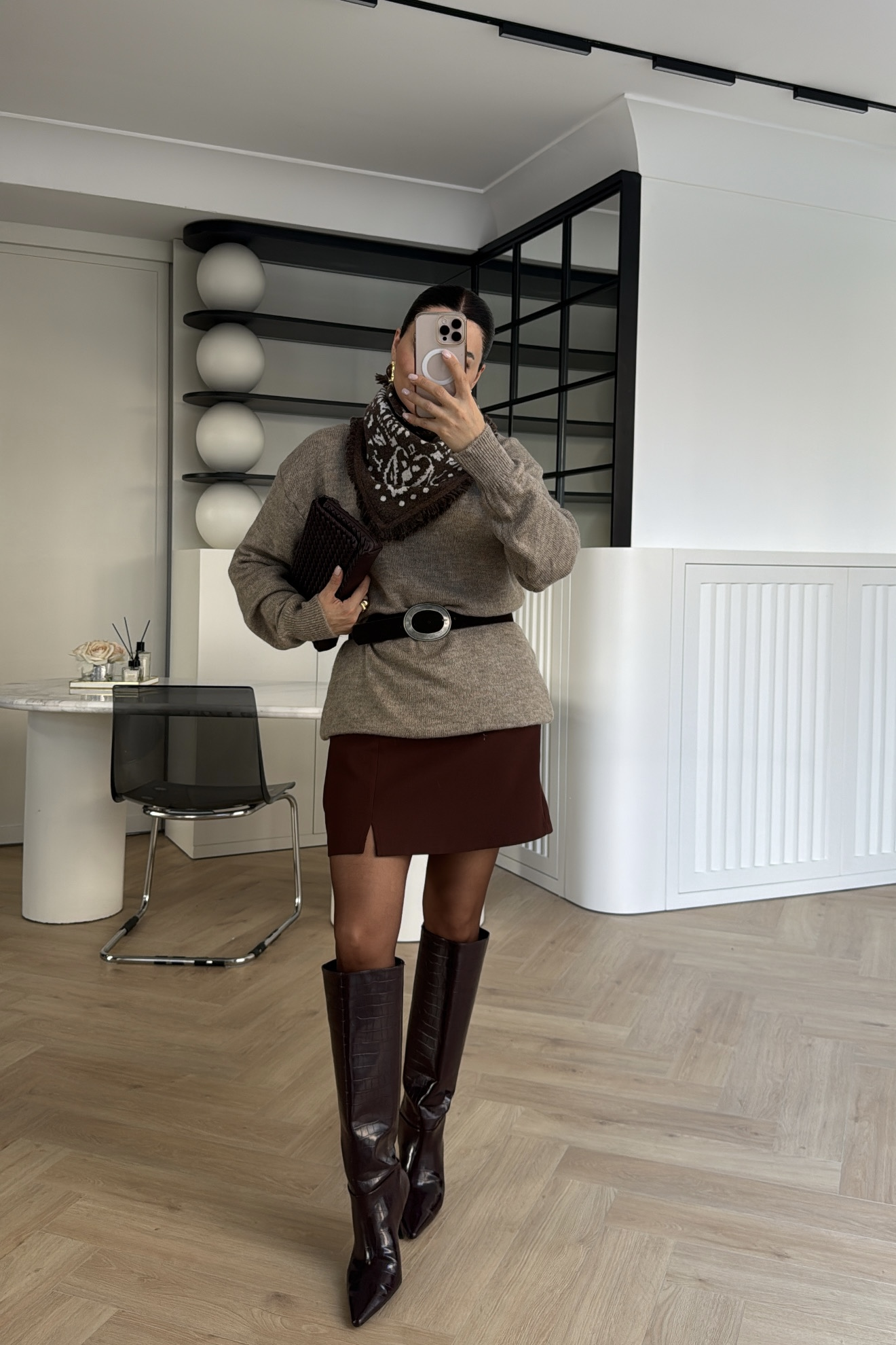 BİSİKLET YAKA TUNİK BOY OVERSİZE KAZAK VİZON 