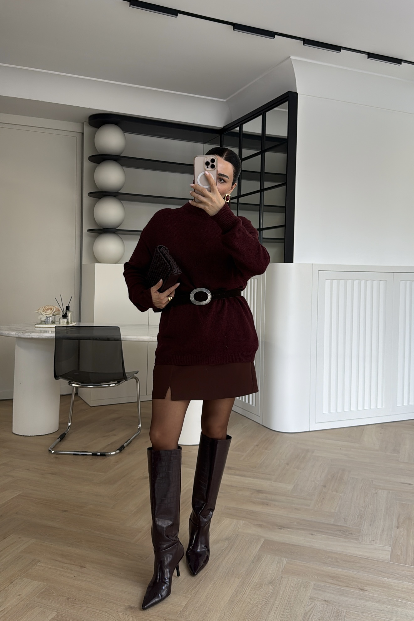 BİSİKLET YAKA TUNİK BOY OVERSİZE KAZAK BORDO 