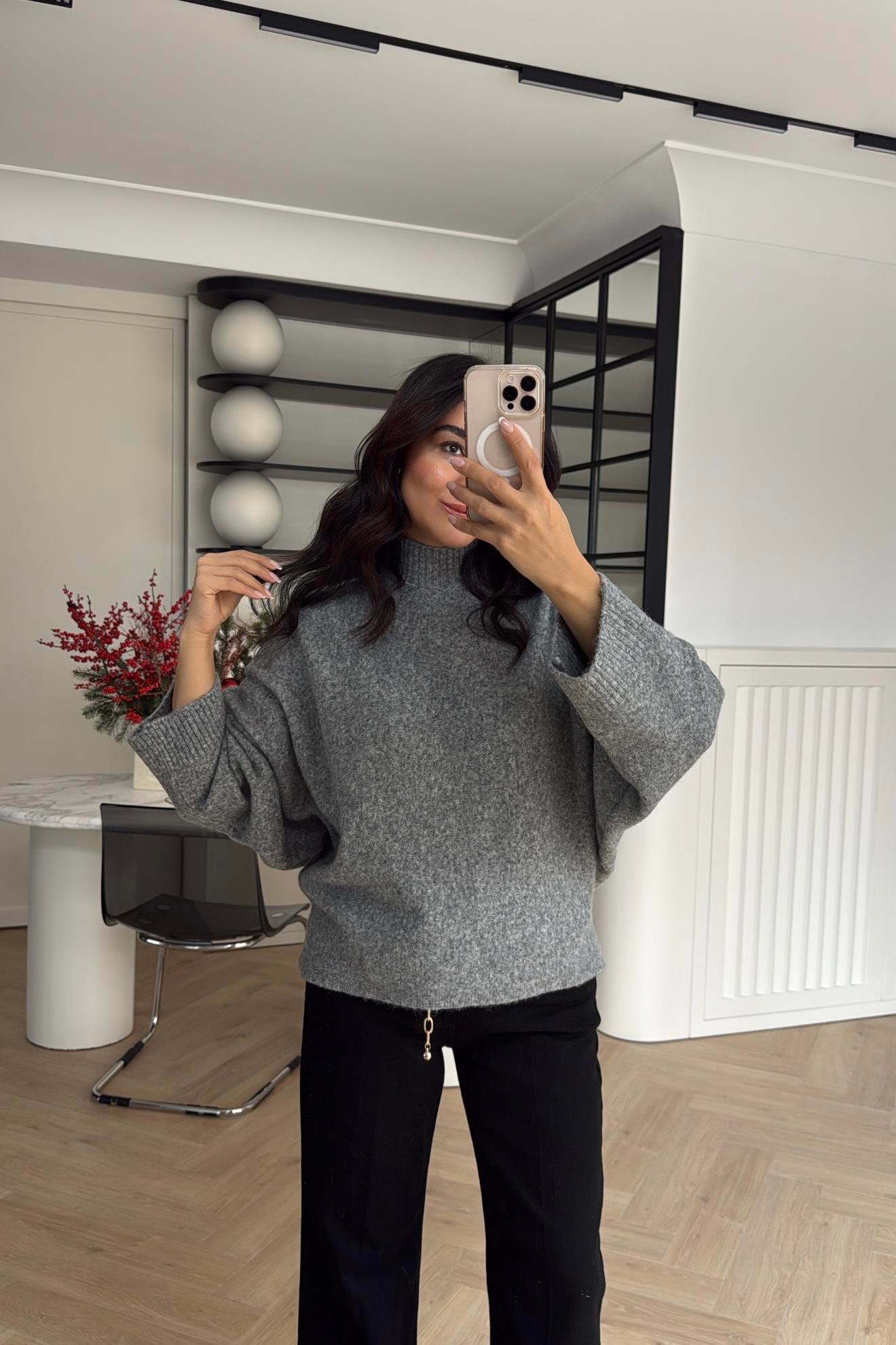 BOĞAZLI TRİKO KAZAK GRİ