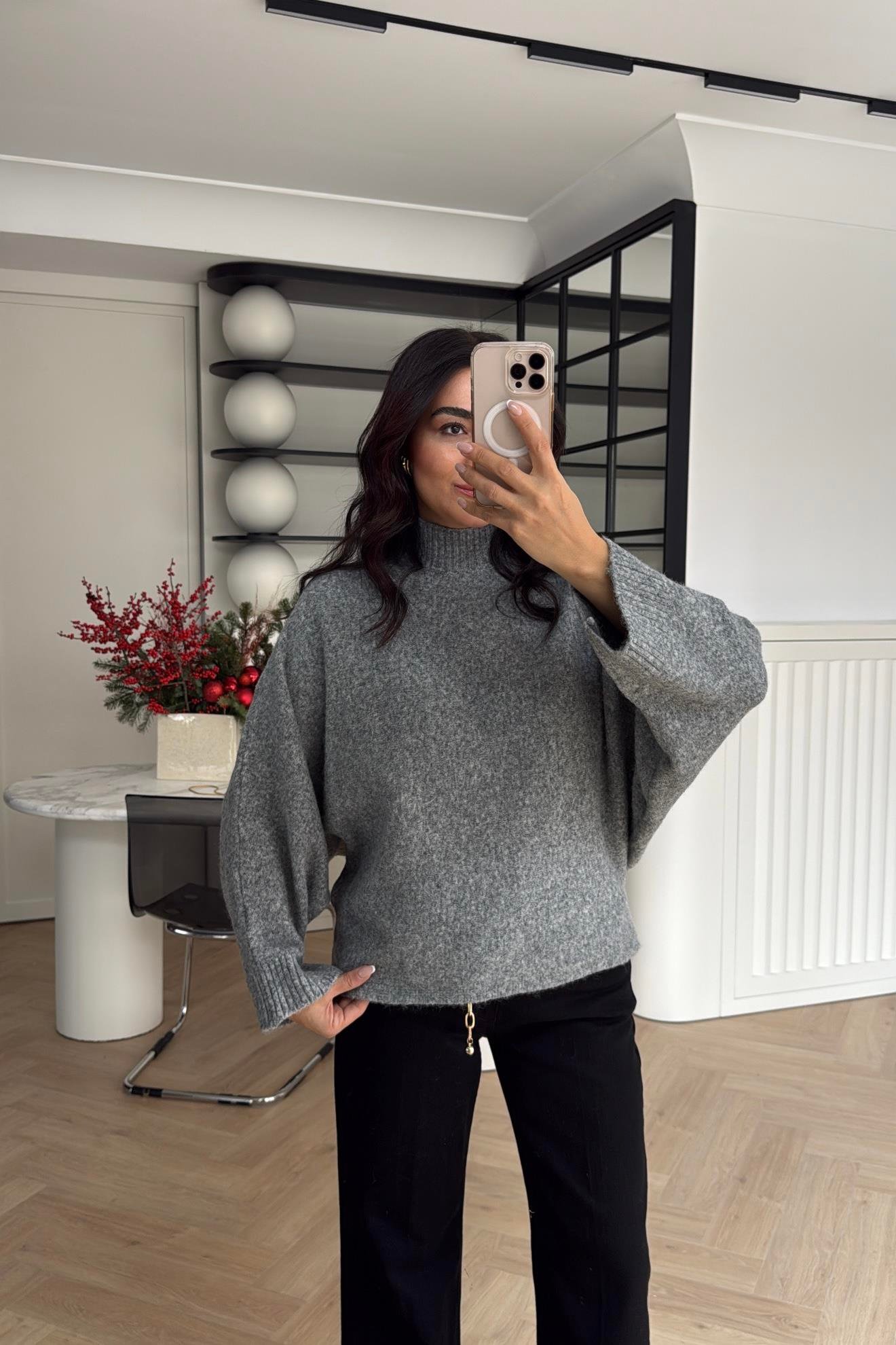 BOĞAZLI TRİKO KAZAK GRİ