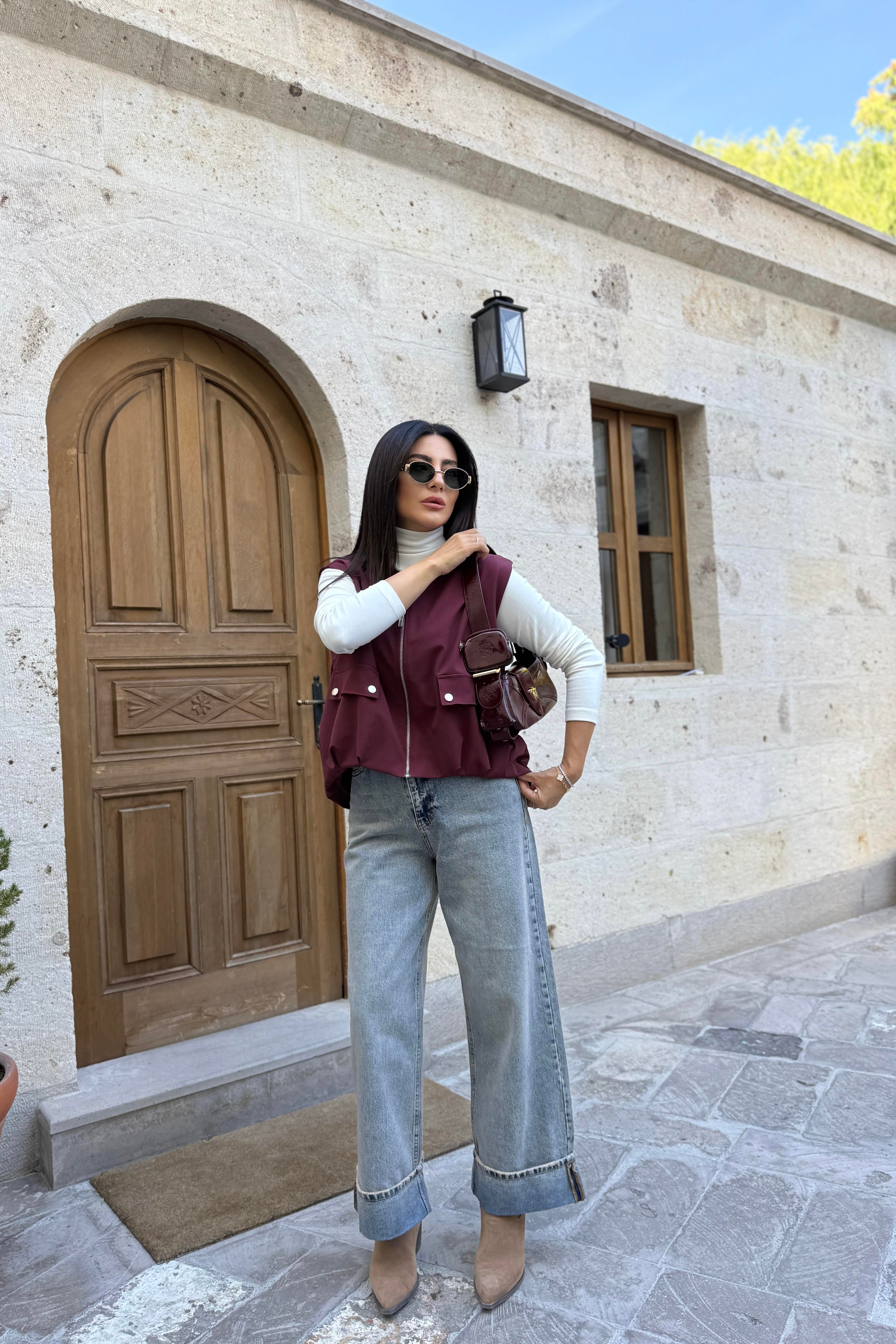 BORDO ASTARLI FERMUARLI YELEK