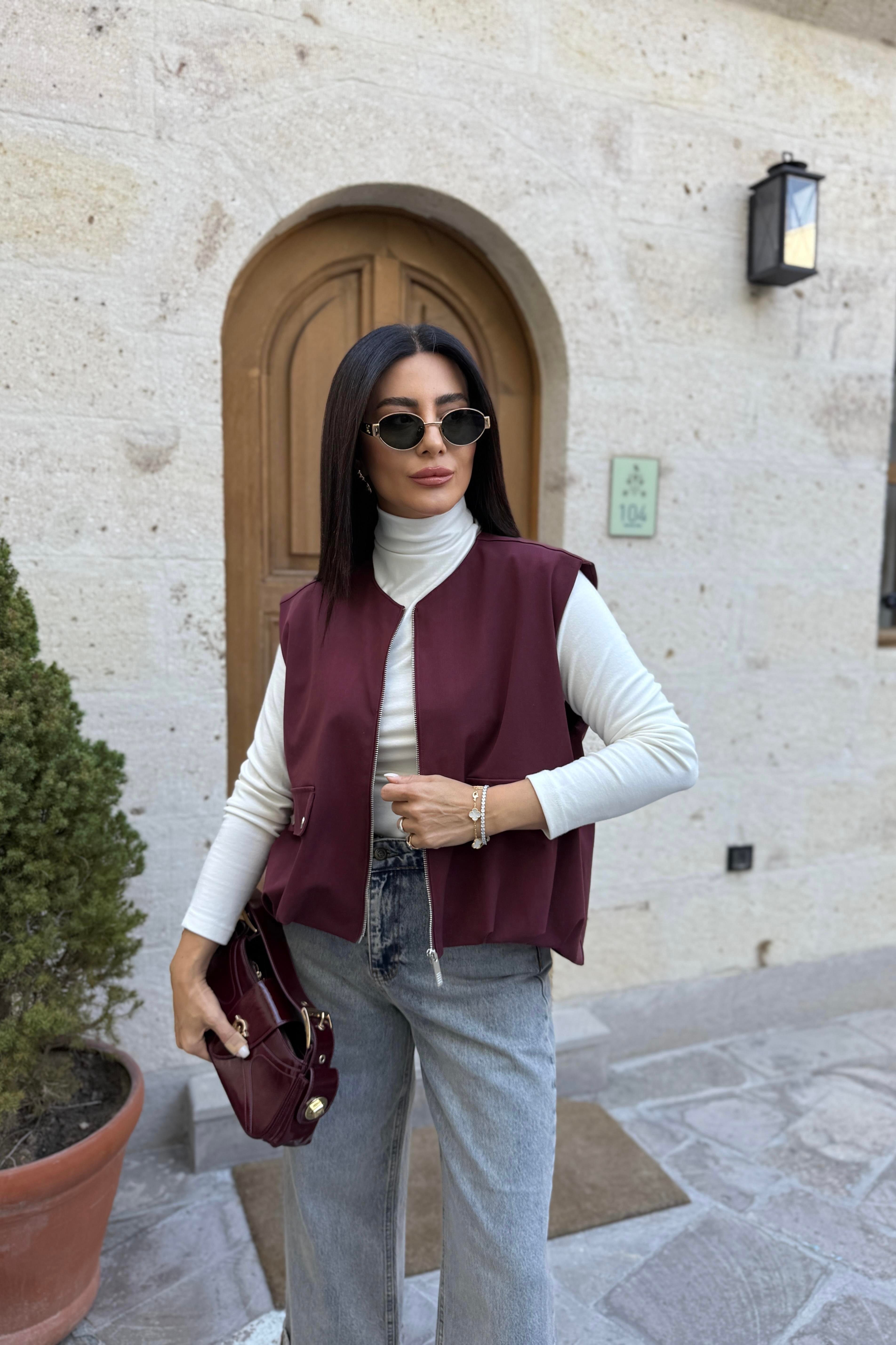 BORDO ASTARLI FERMUARLI YELEK