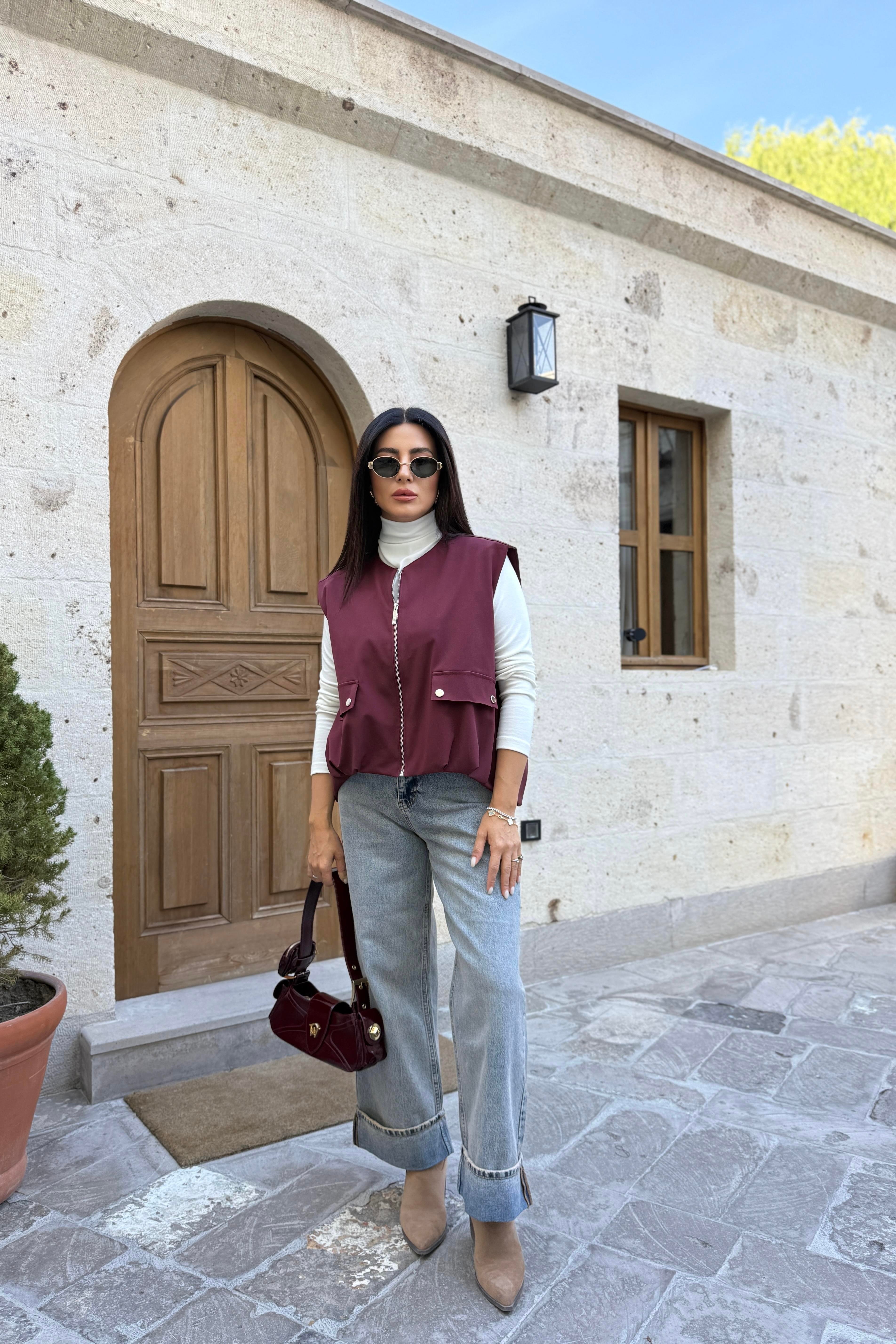 BORDO ASTARLI FERMUARLI YELEK