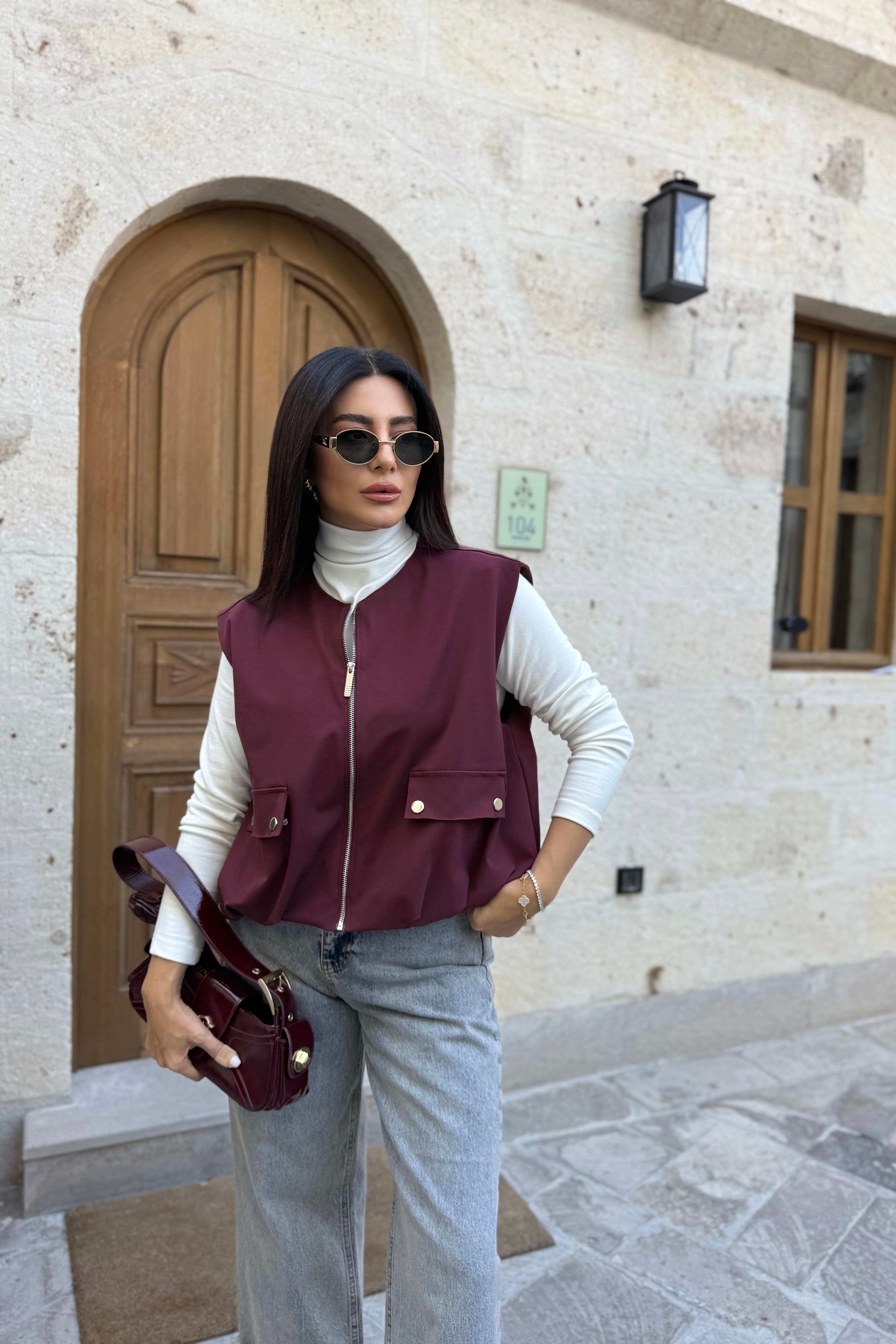 BORDO ASTARLI FERMUARLI YELEK