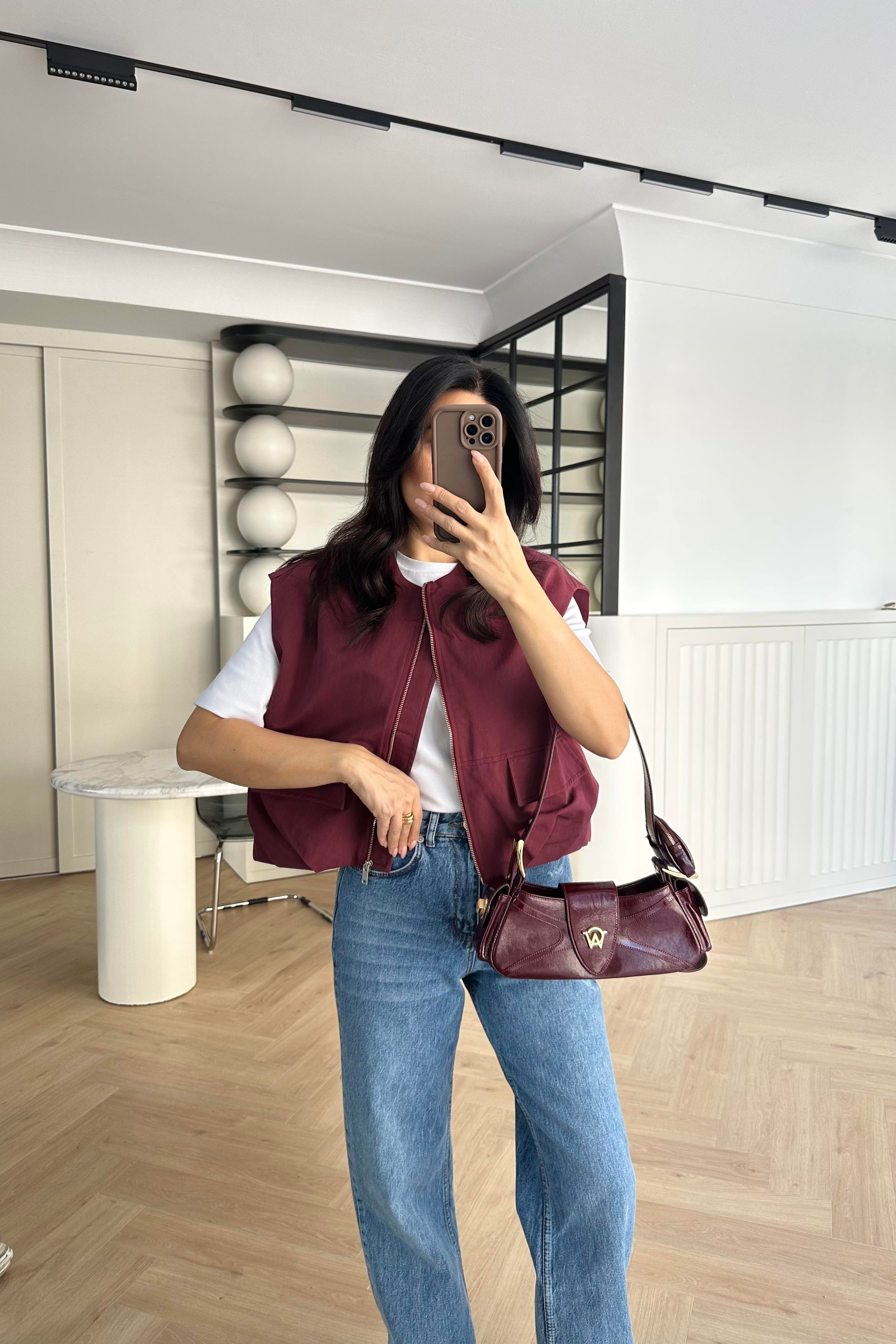 Bordo Astarlı Gabardin Kumaş Yelek 