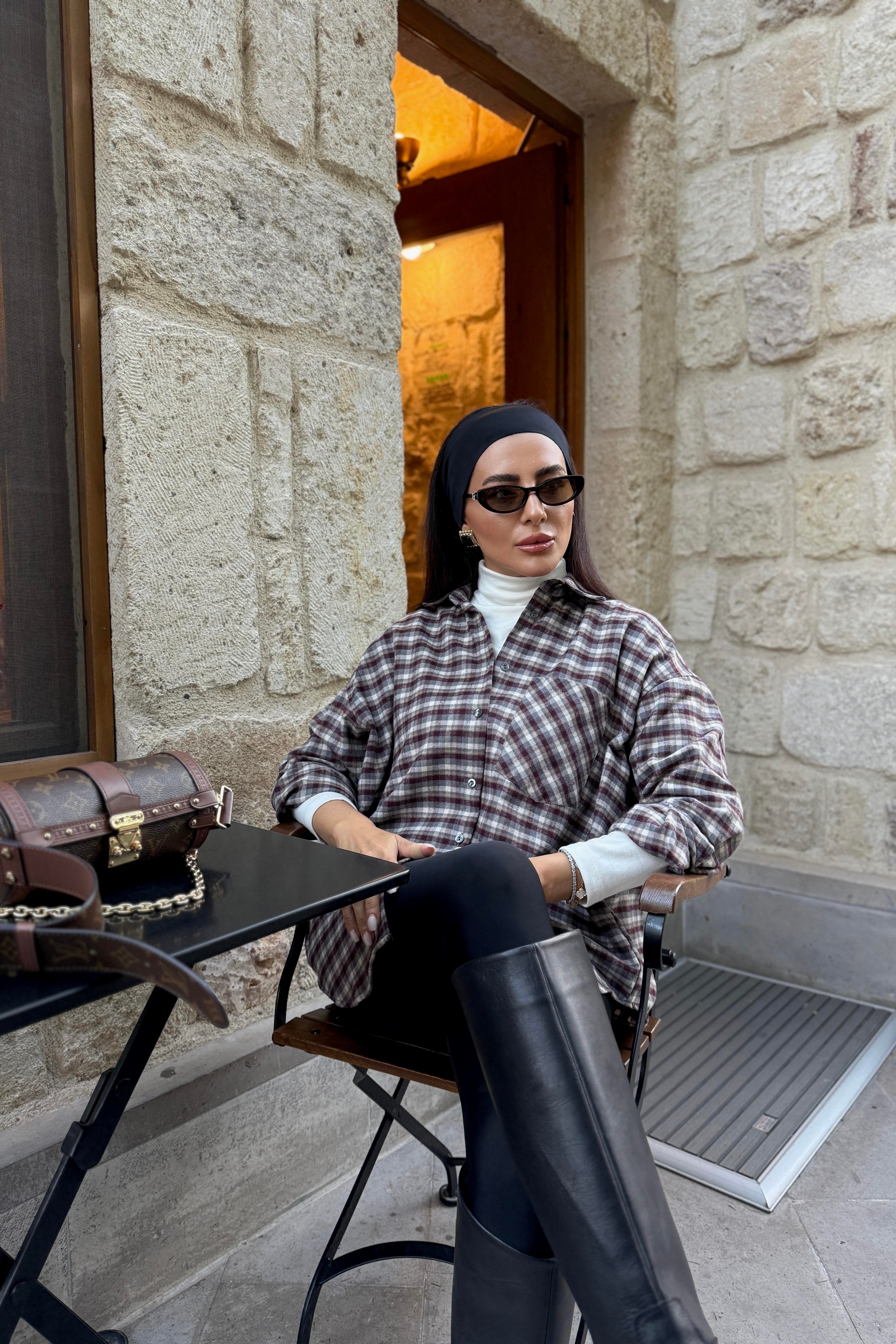 BORDO EKOSE OVERSİZE GÖMLEK