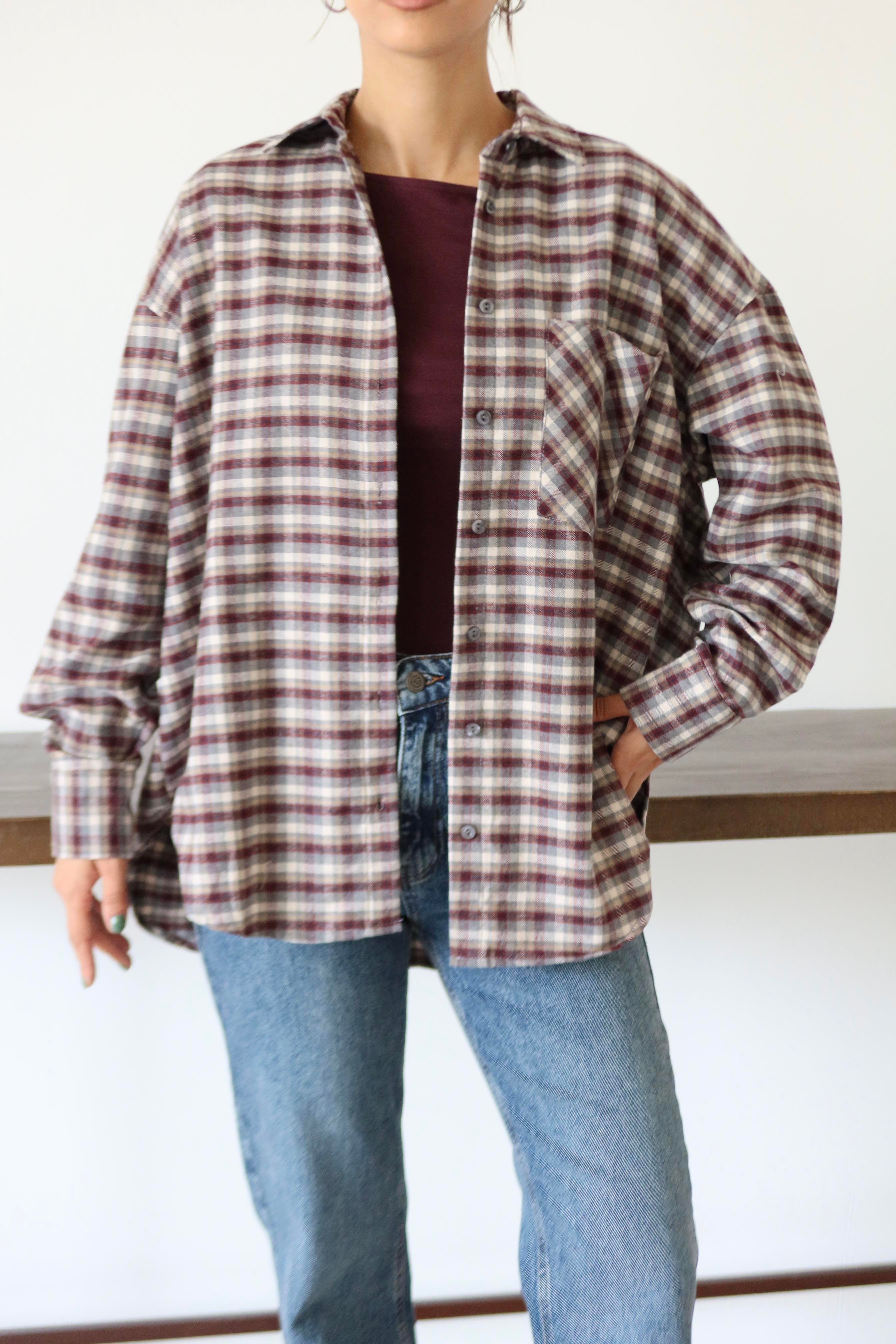 BORDO EKOSE OVERSİZE GÖMLEK