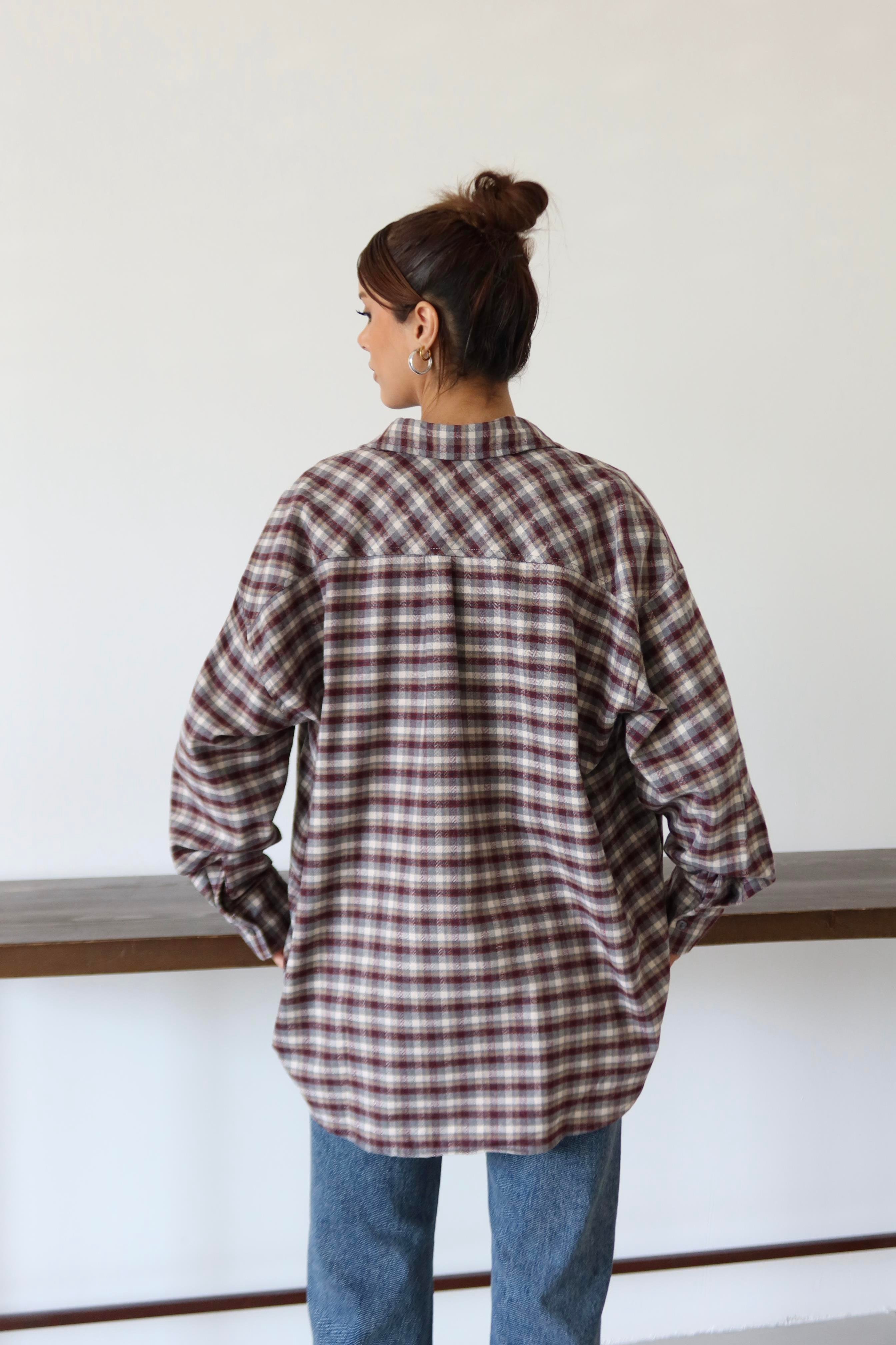 BORDO EKOSE OVERSİZE GÖMLEK