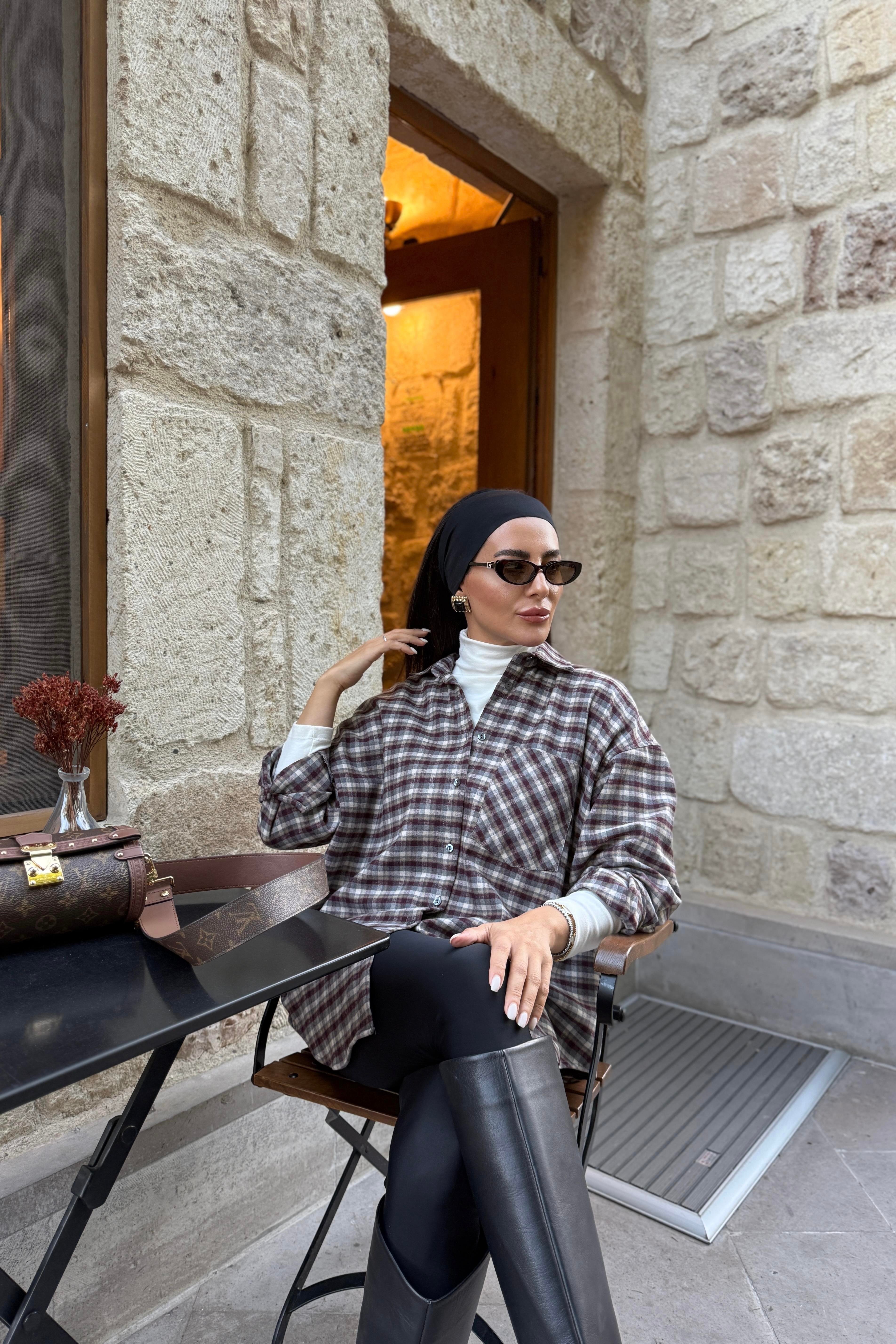 BORDO EKOSE OVERSİZE GÖMLEK