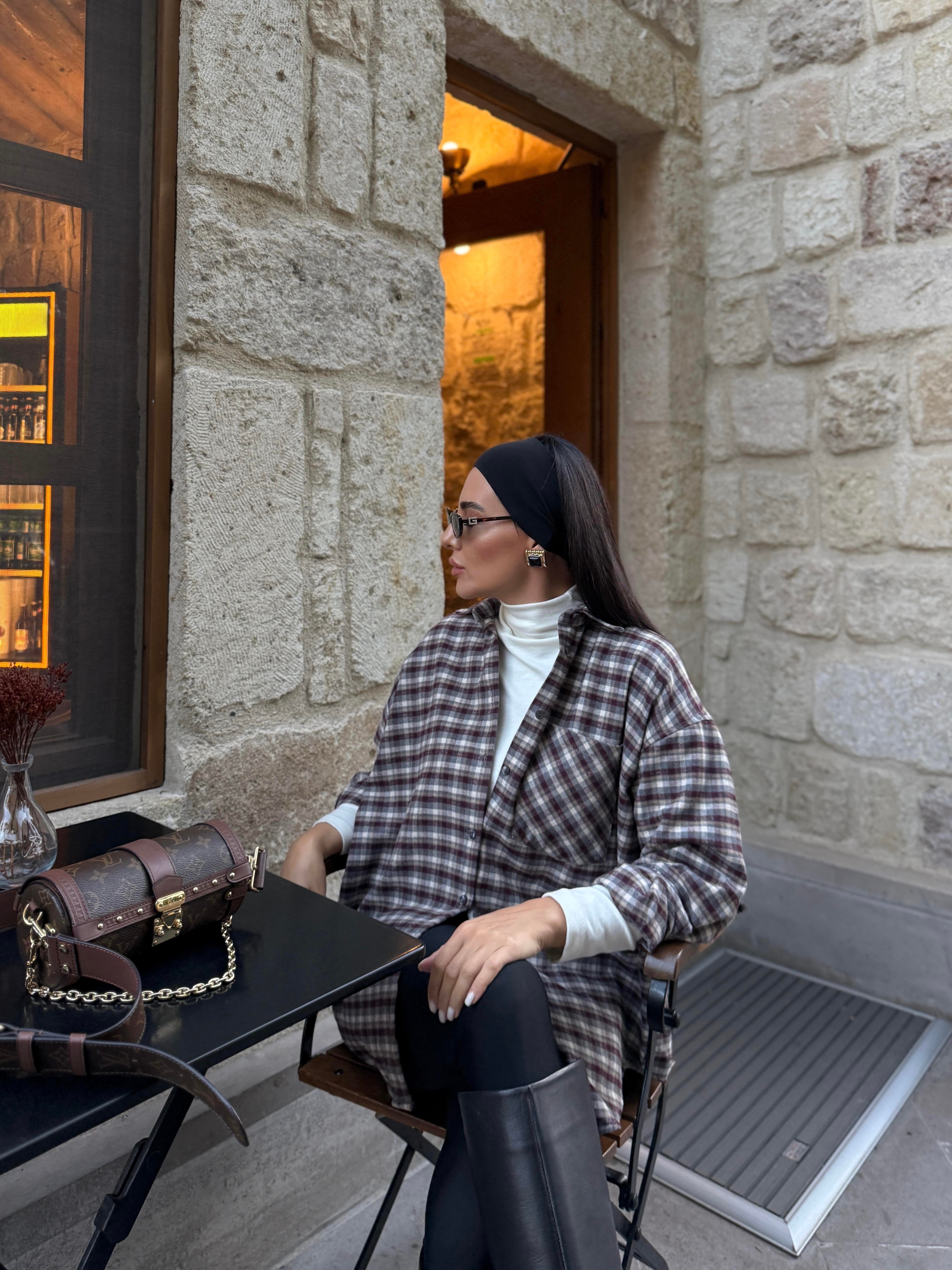 BORDO EKOSE OVERSİZE GÖMLEK