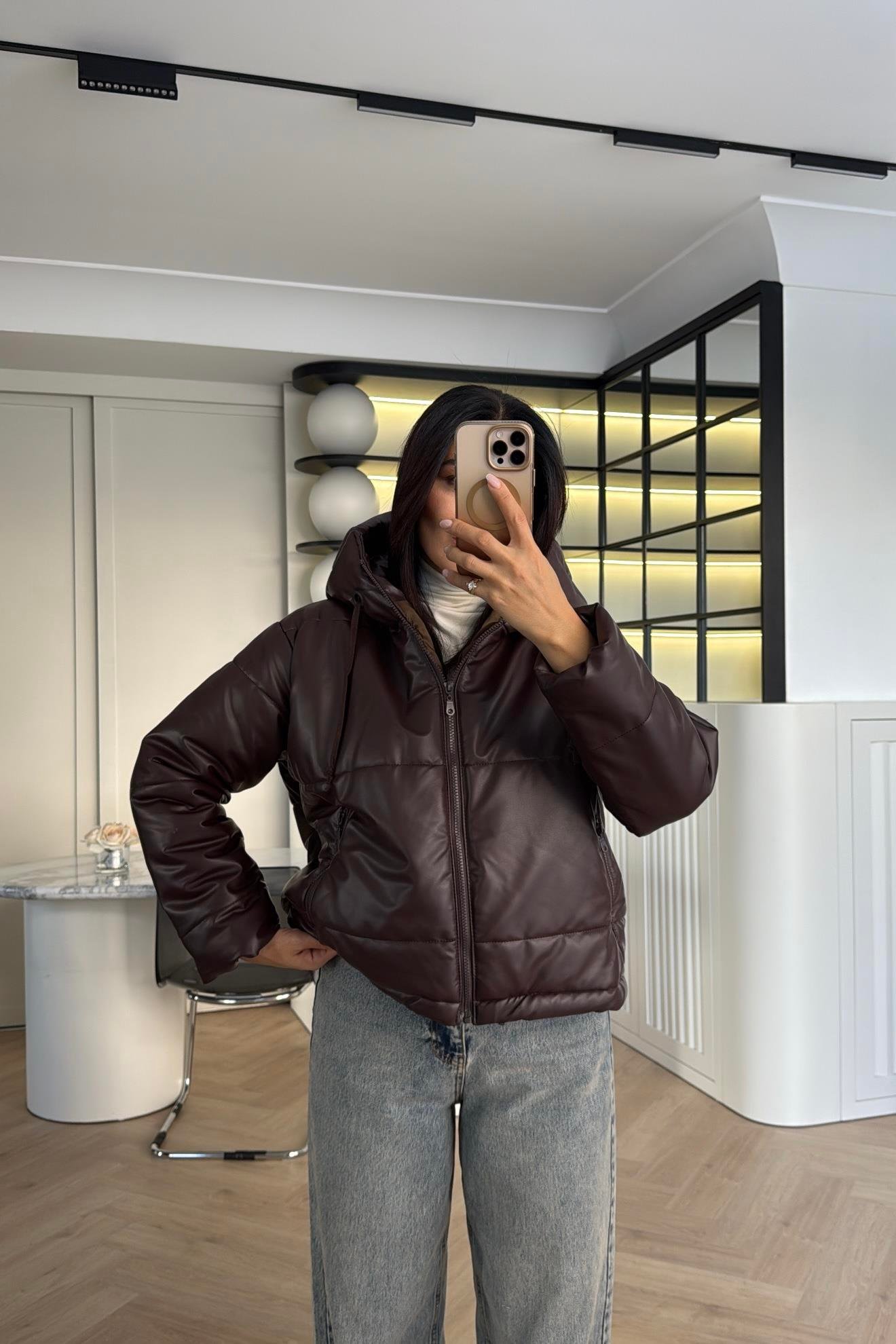 BORDO ELYAF DOKGULU DERİ MONT