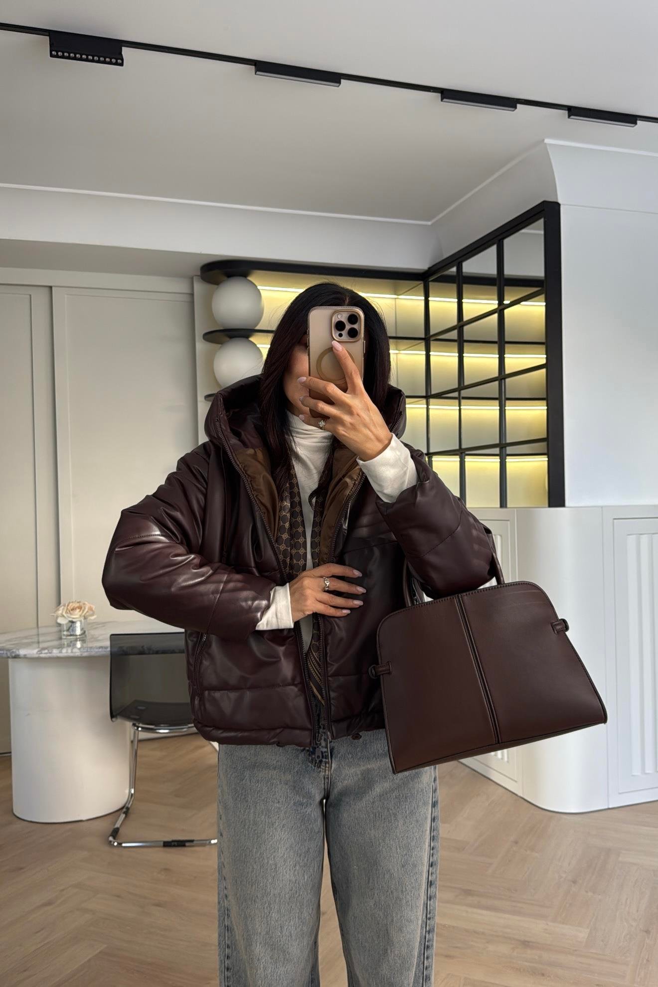 BORDO ELYAF DOKGULU DERİ MONT