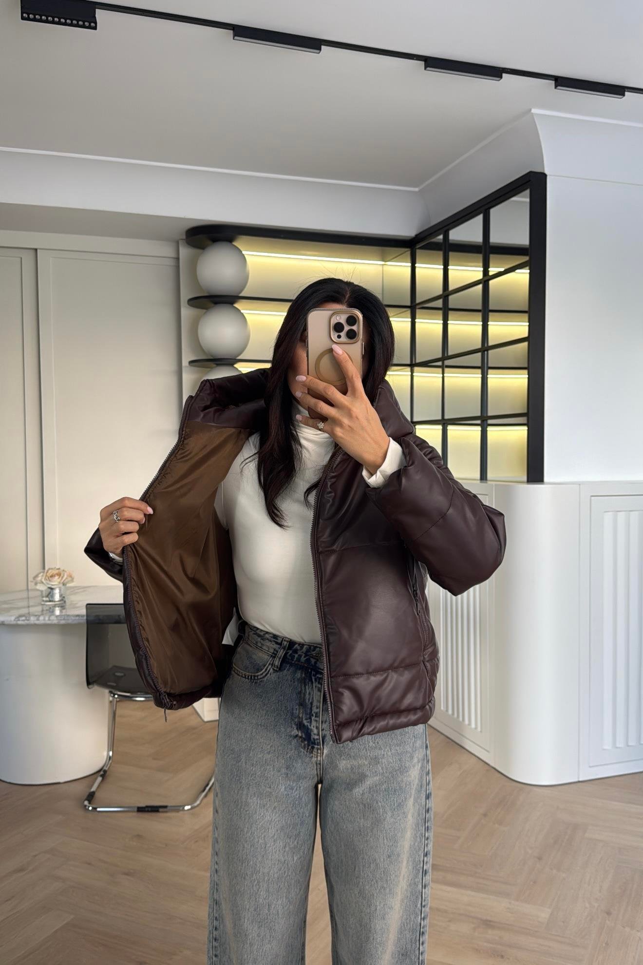 BORDO ELYAF DOKGULU DERİ MONT