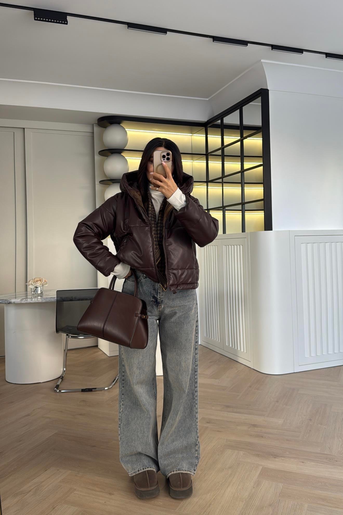 BORDO ELYAF DOKGULU DERİ MONT