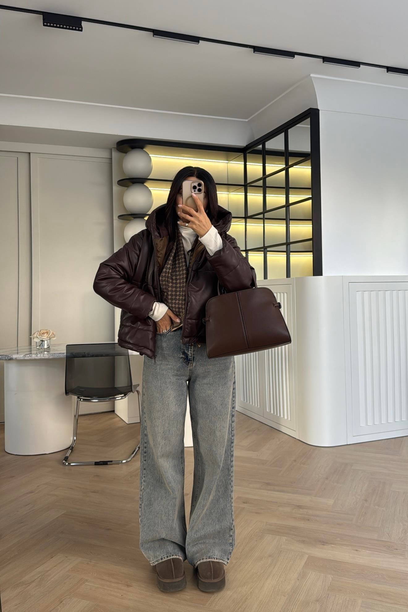 BORDO ELYAF DOKGULU DERİ MONT