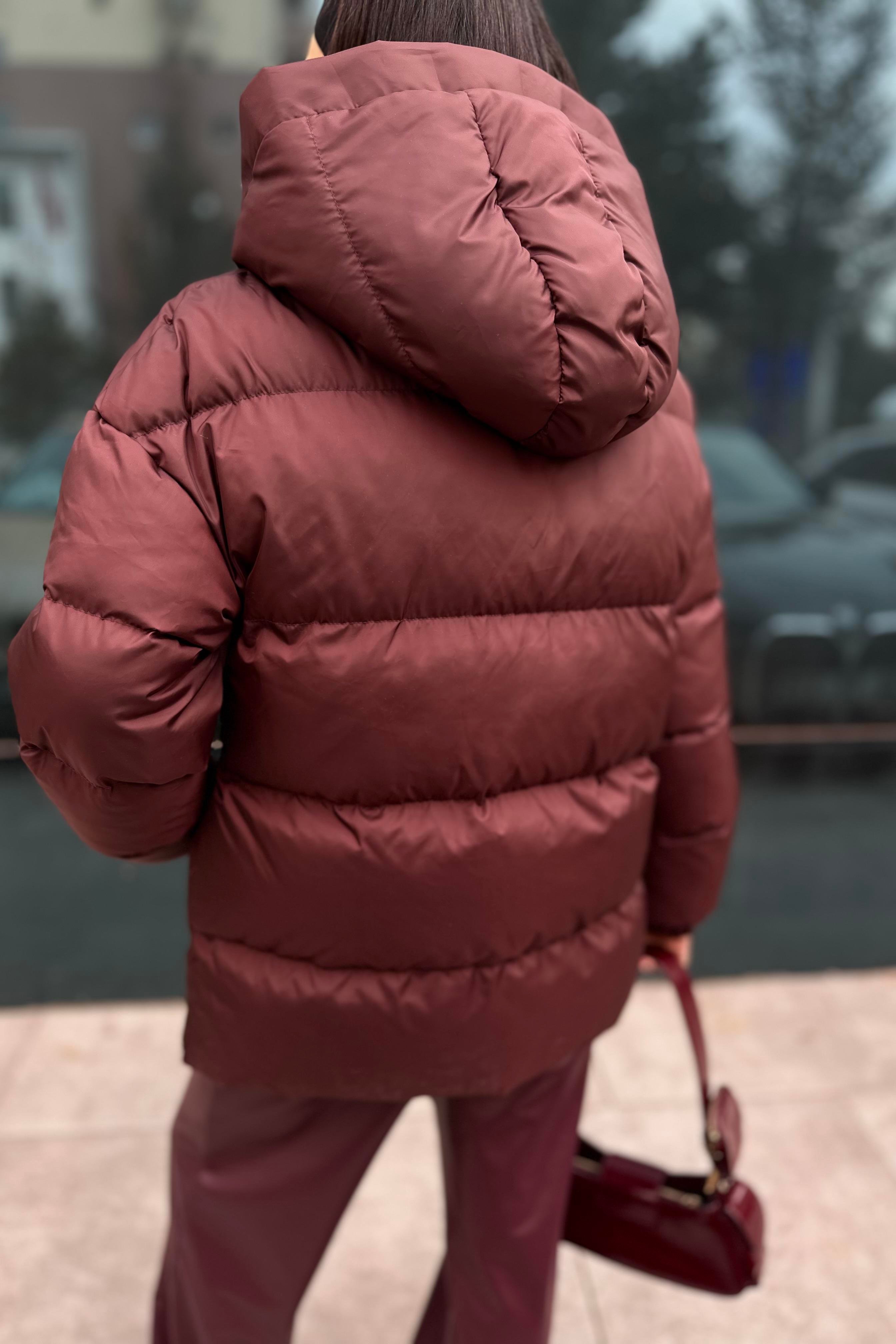 Bordo Elyaf Dolgu Şişme Mont