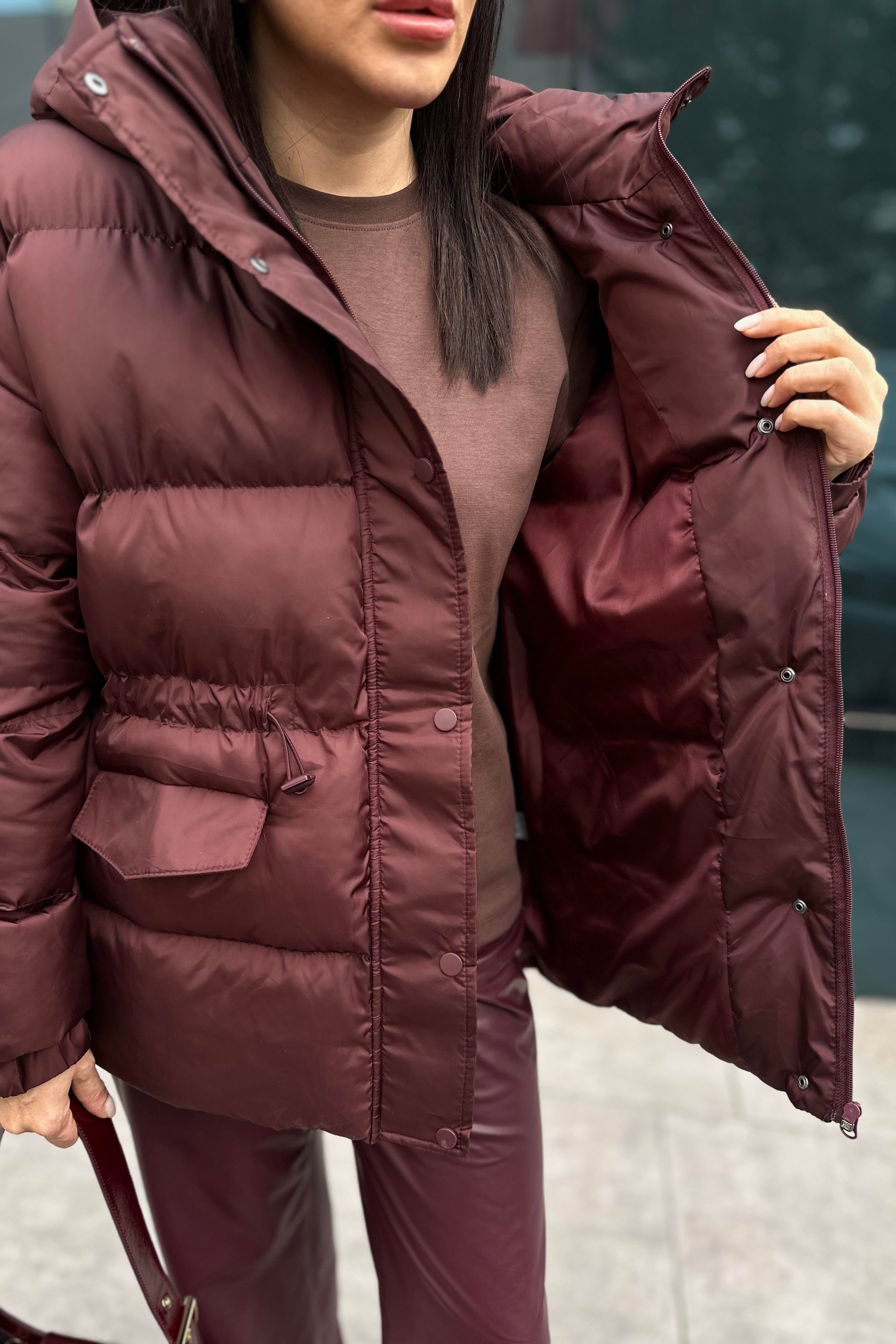 Bordo Elyaf Dolgu Şişme Mont