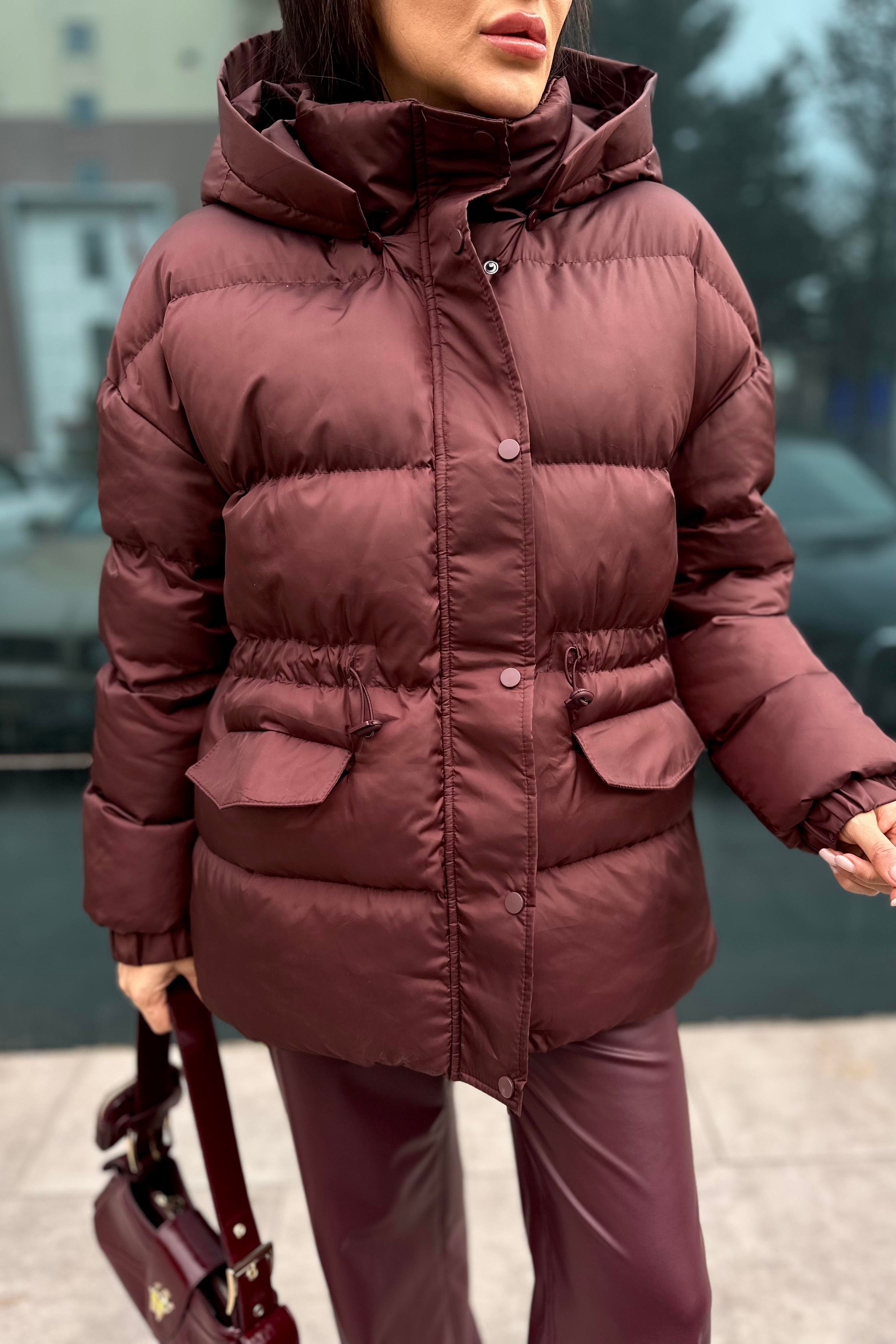 Bordo Elyaf Dolgu Şişme Mont