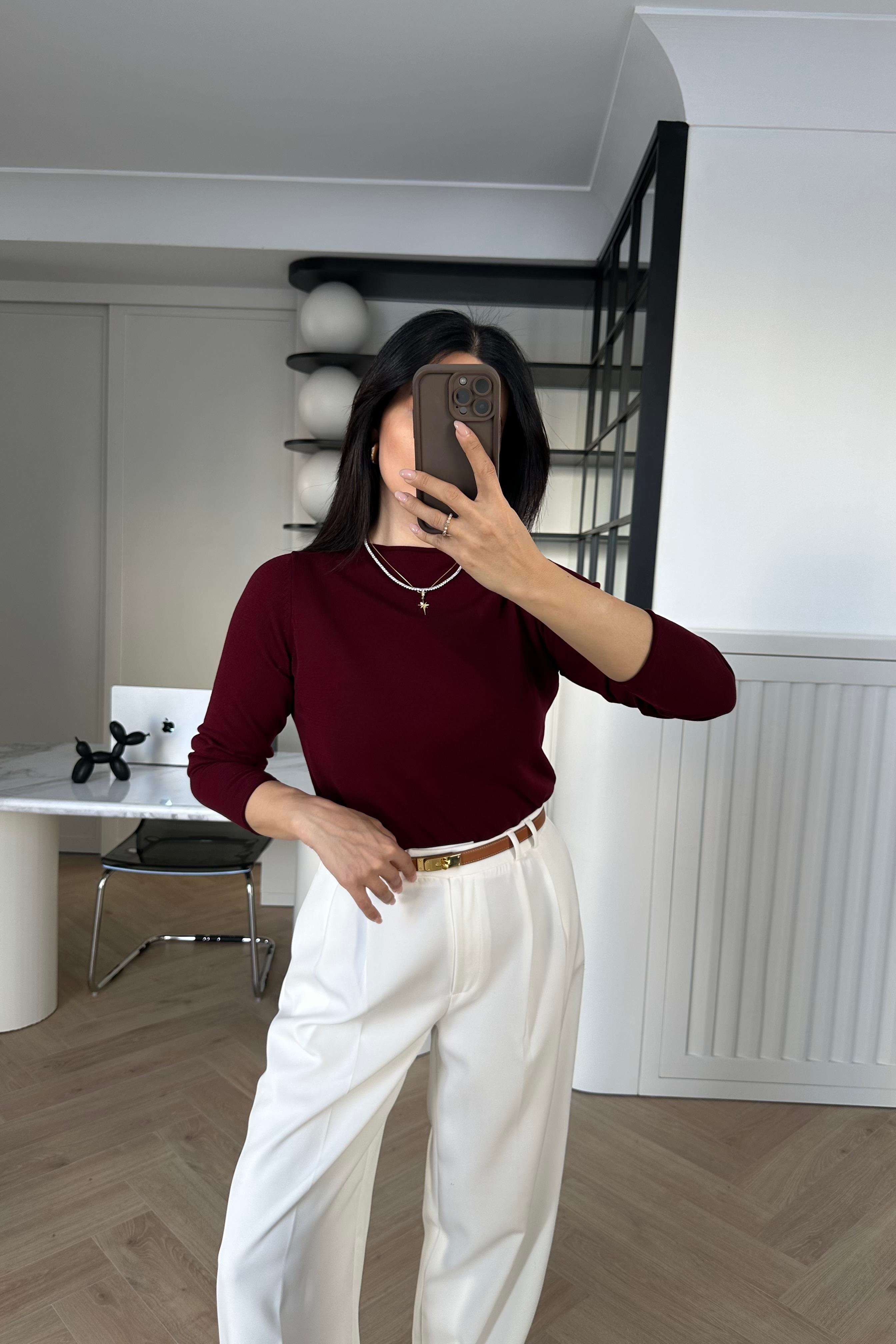Bordo İnce Dokuma Triko Kazak