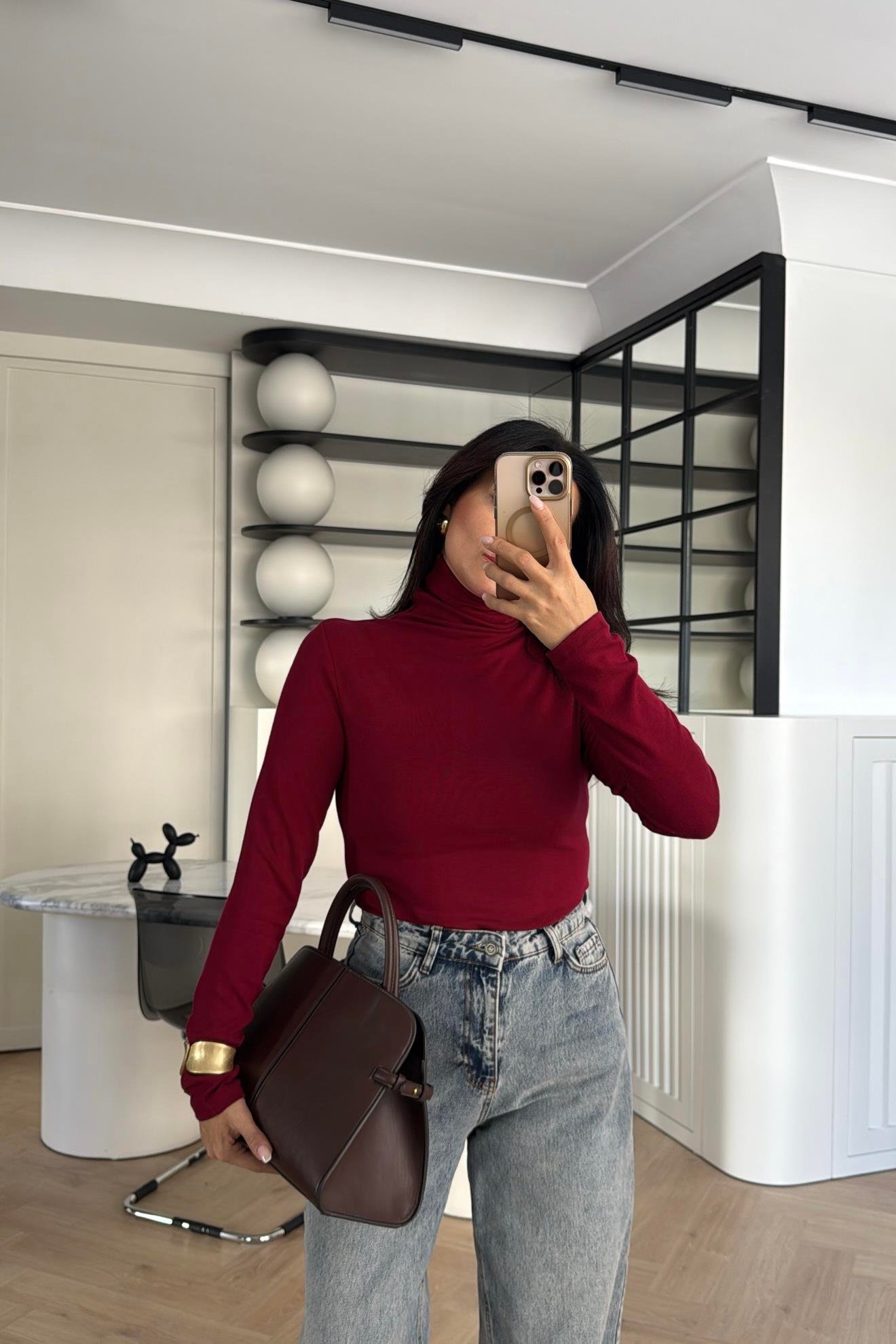 BORDO MASSİMO MODEL BALIKÇI YAKA MODAL BLUZ