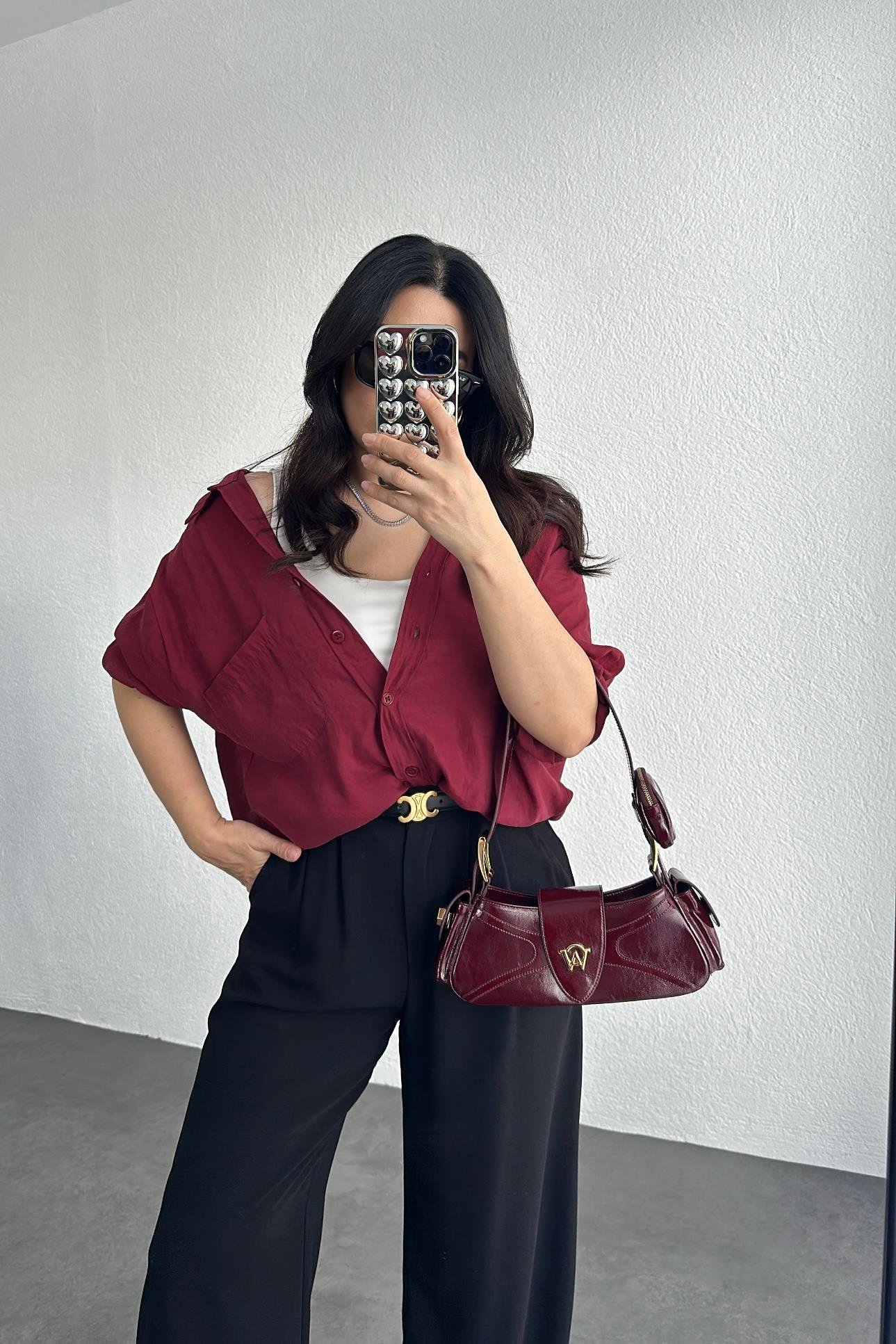 Bordo Oversize Gömlek 