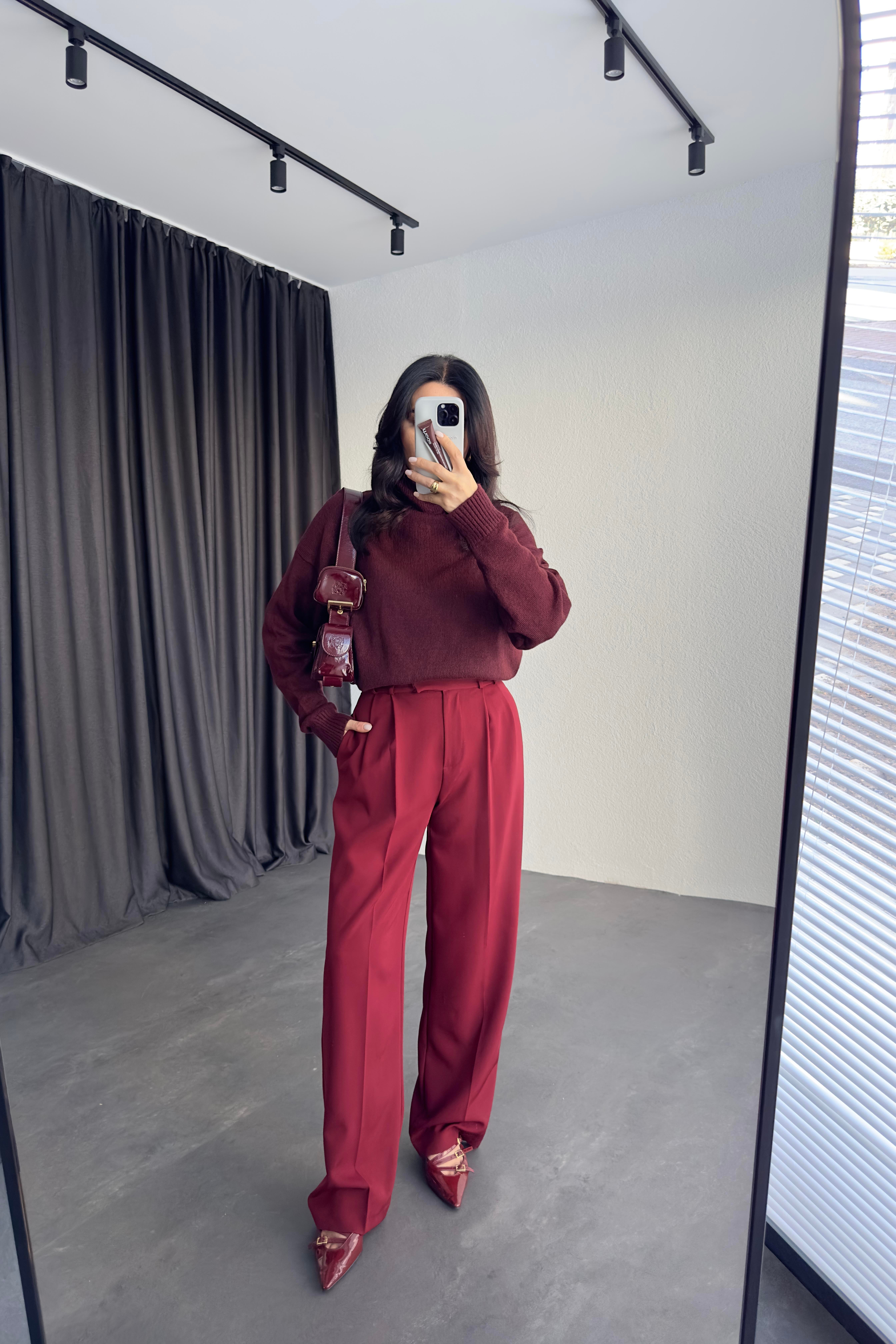 Bordo Renk Özel Dikim Palazzo Pantolon 